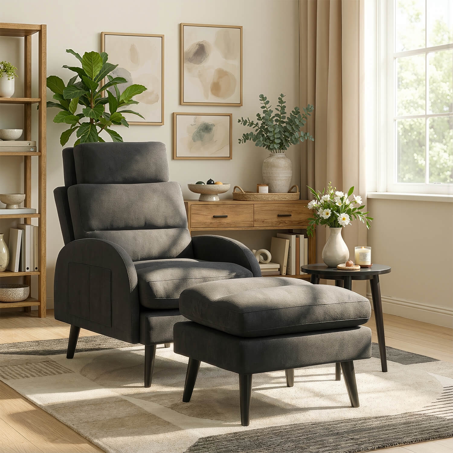 Fotel Wypoczynkowy HENRY z Podnóżkiem Czarny Nowoczesny Loftowy ME.HENRY/CZ/T/FW