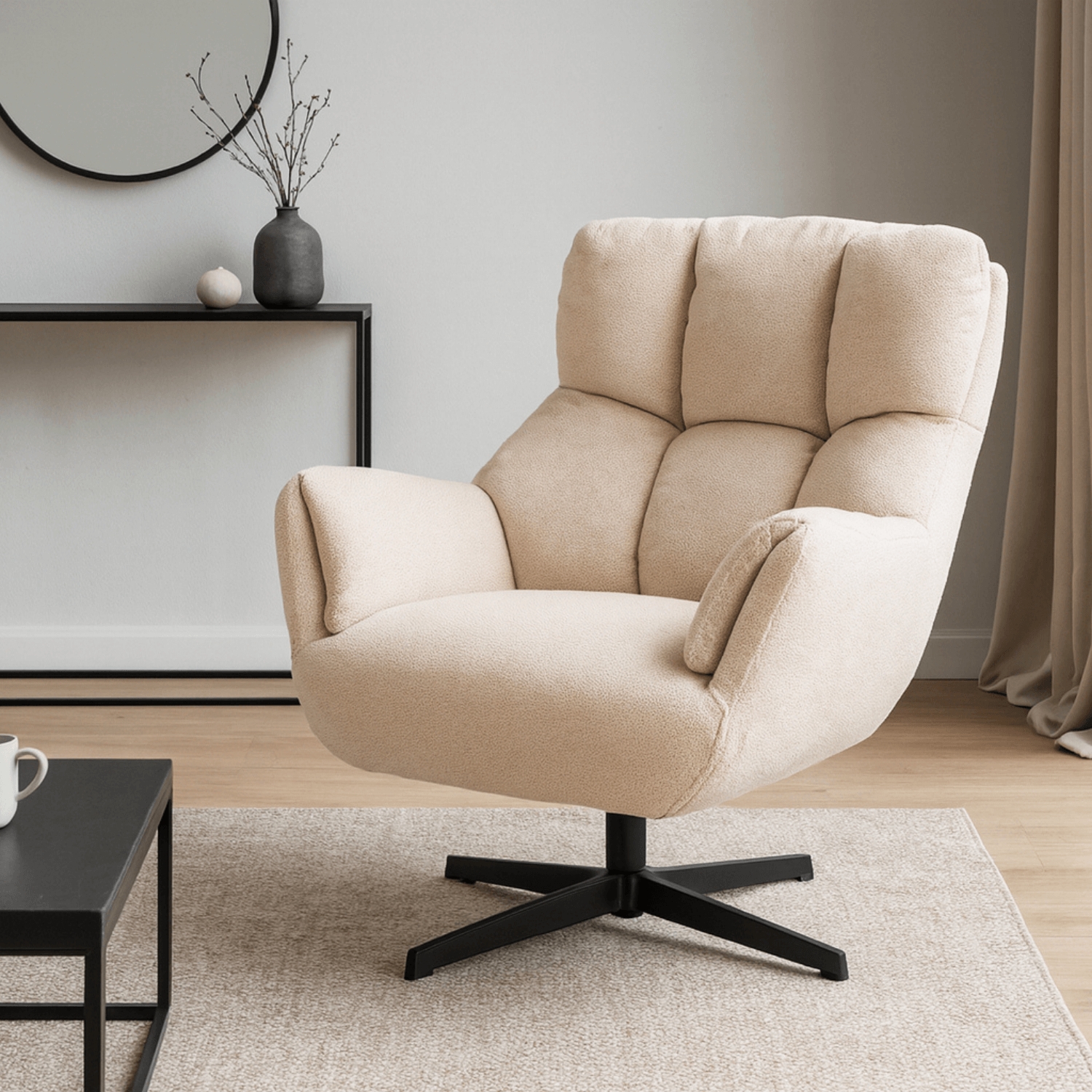 Fotel Wypoczynkowy Obrotowy REAL do Salonu Kremowy Nowoczesny ME.REAL/KR/CZ/T/FW