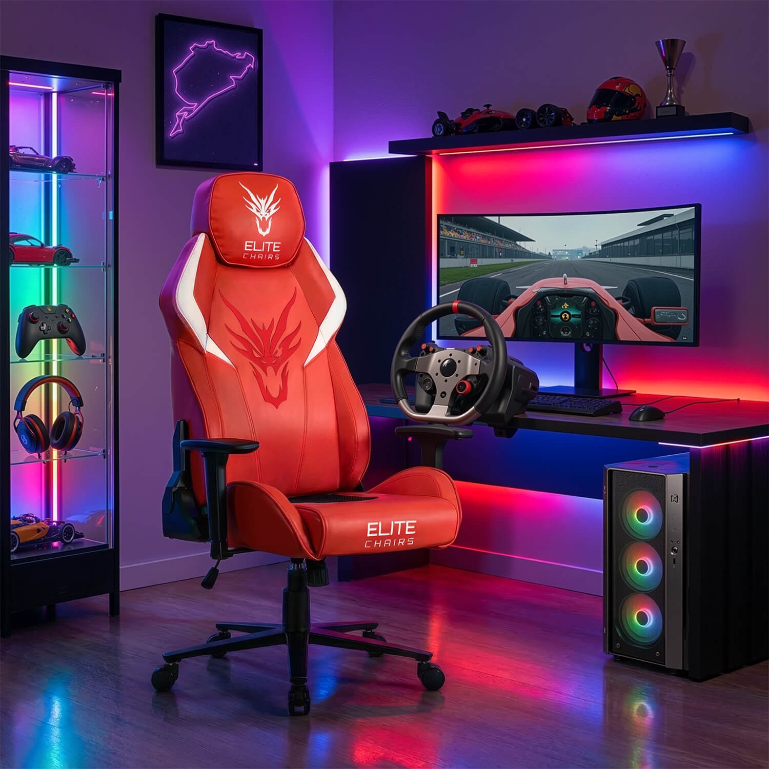 Fotel Gamingowy Obrotowy NEXON Czerwony Nowoczesny ME.FURY/CZR/E/T/FO