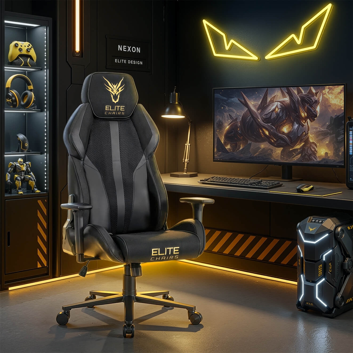 Fotel Gamingowy Obrotowy NEXON Czarny/Żółty Nowoczesny ME.FURY/CZ/ZO/E/T/FO