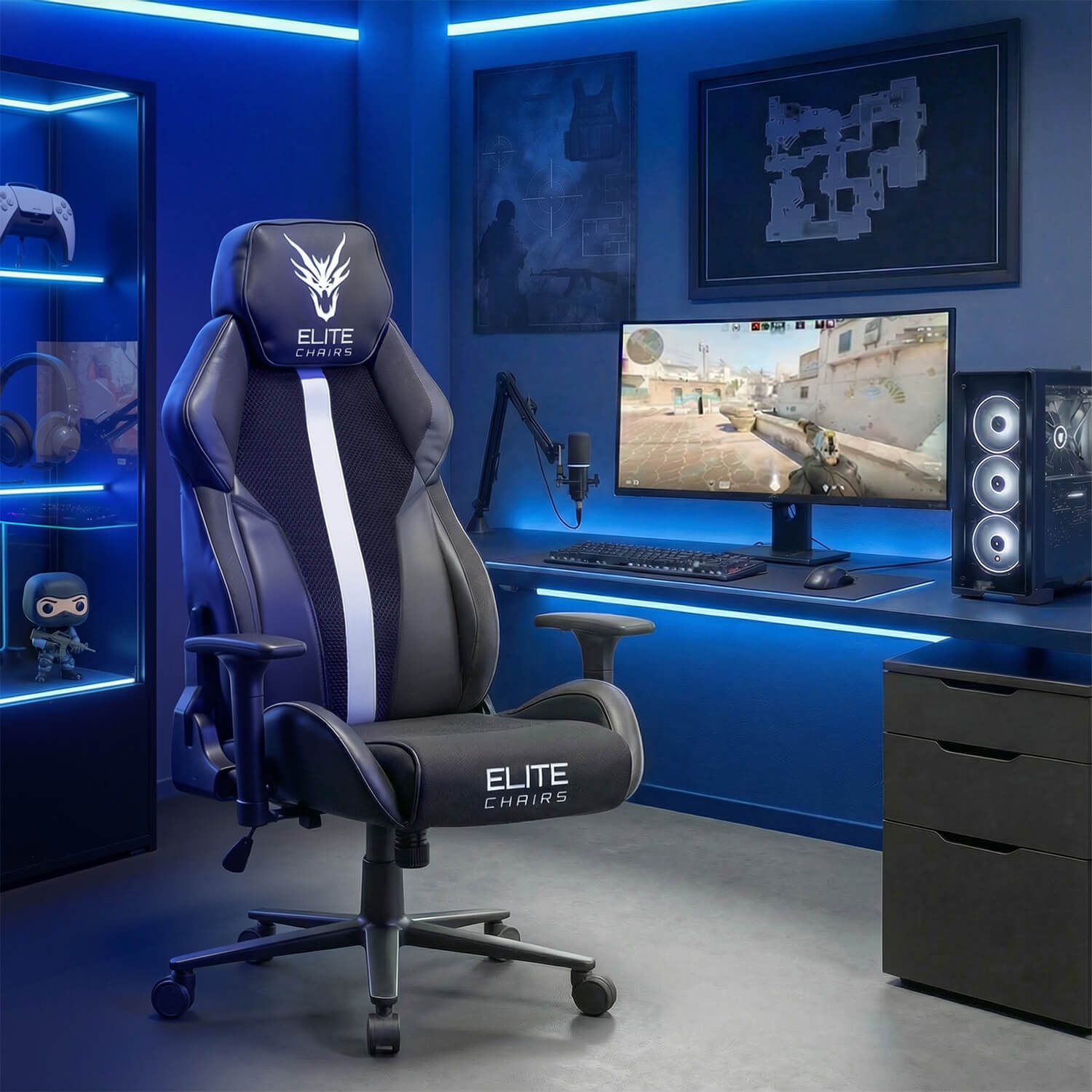 Fotel Gamingowy Obrotowy NEXON Czarny/Biały Nowoczesny ME.FURY/CZ/B/E/T/FO