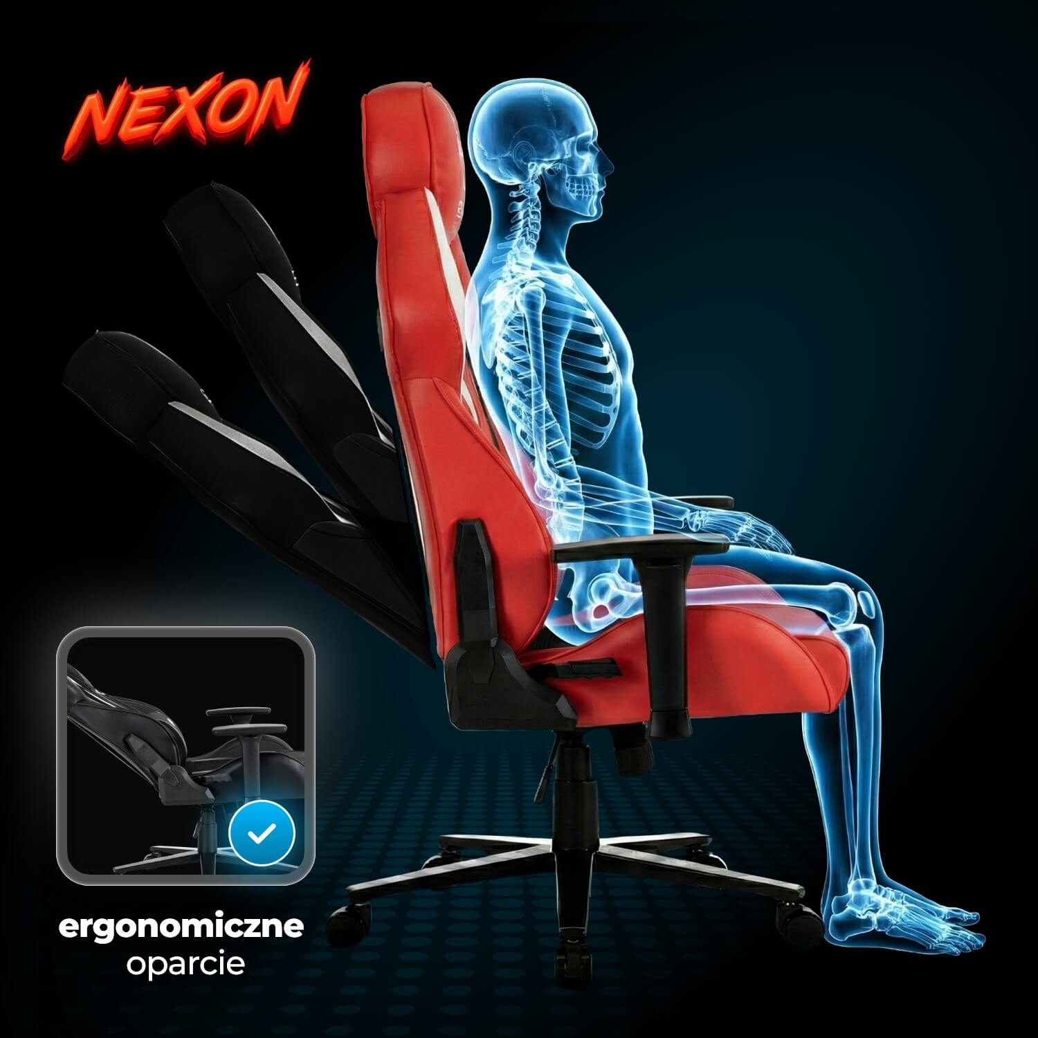 Fotel Gamingowy Obrotowy NEXON Czerwony Nowoczesny ME.FURY/CZR/E/T/FO