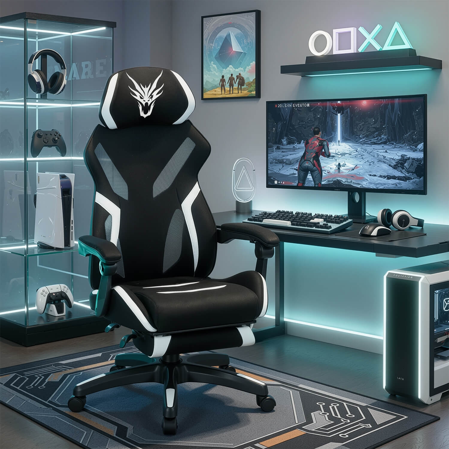 Fotel Gamingowy Obrotowy MAXIMO Czarny/Biały Nowoczesny ME.MAXIMO/CZ/B/T/FO