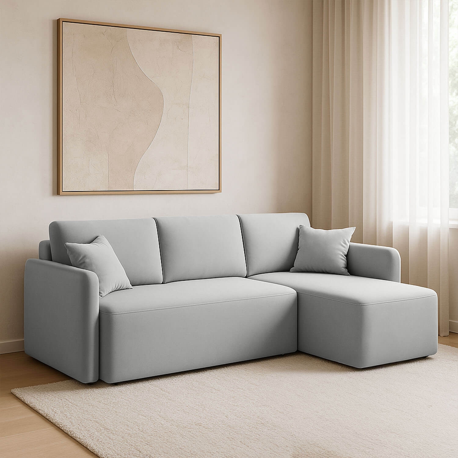 Narożnik z Funkcją Spania HADSON Rozkładany Prawostronny Jasnoszary eltap.CO-HAD-RT-04SO