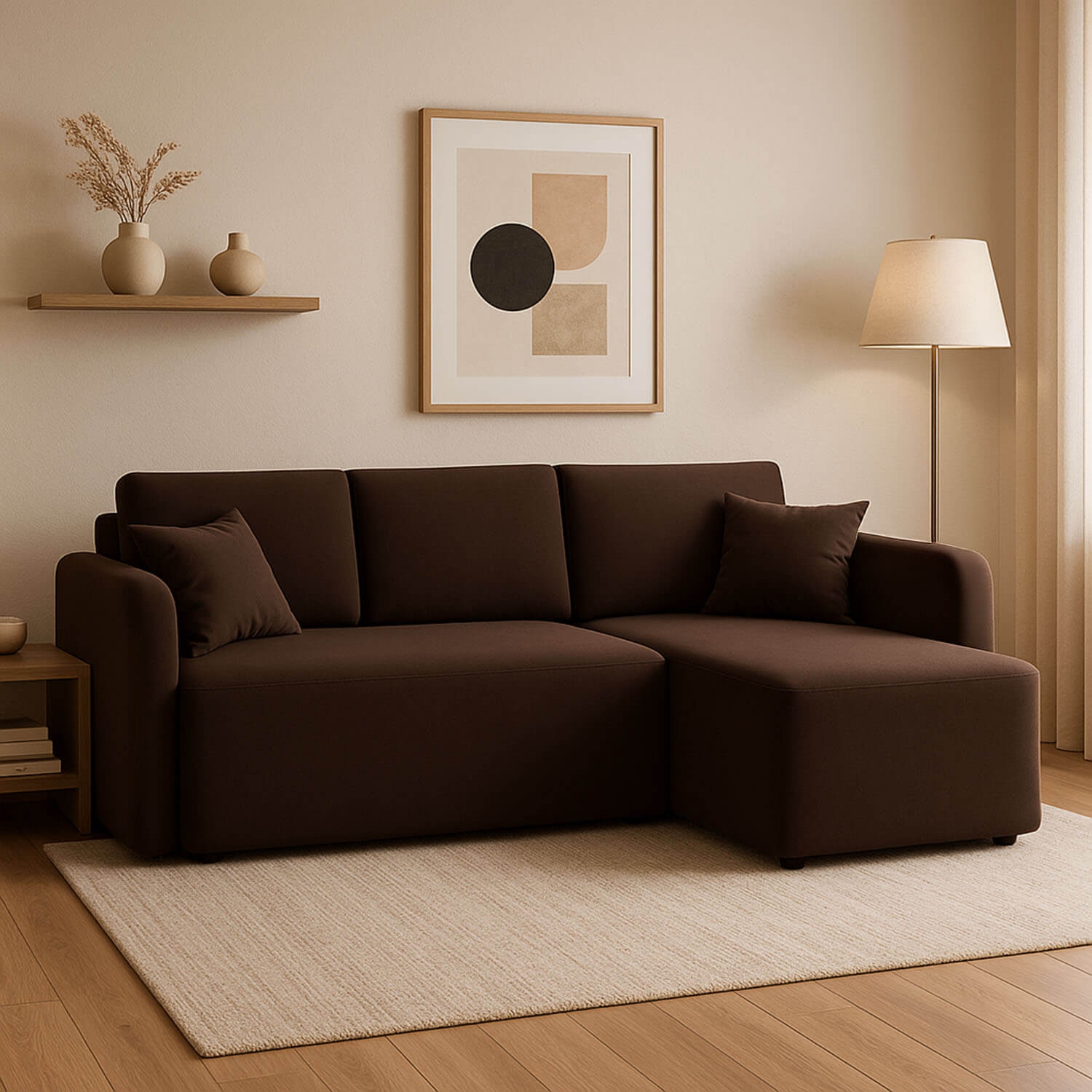 Narożnik z Funkcją Spania HADSON Rozkładany Prawostronny Brązowy eltap.CO-HAD-RT-22LU