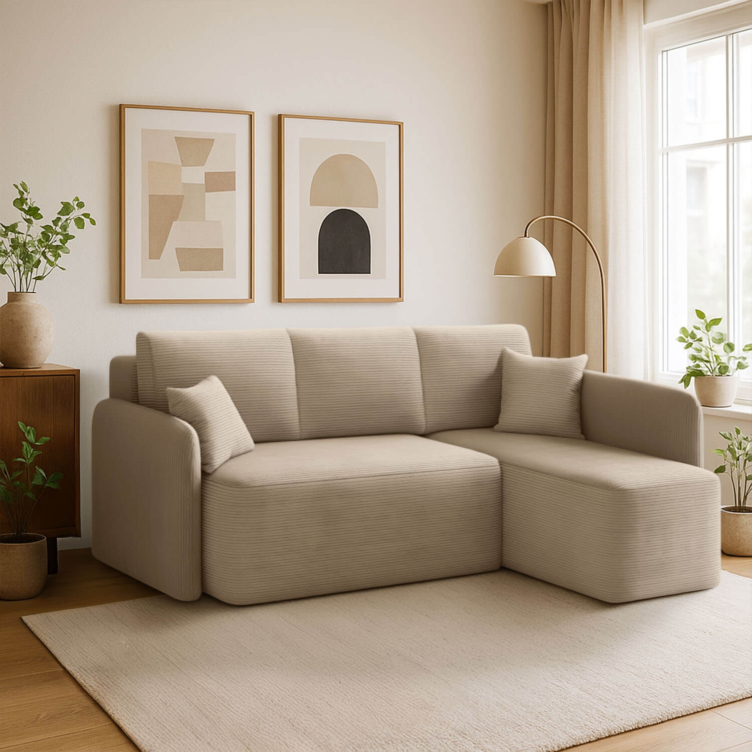 Narożnik z Funkcją Spania HADSON Rozkładany Prawostronny Jasnobeżowy eltap.CO-HAD-RT-18JAR