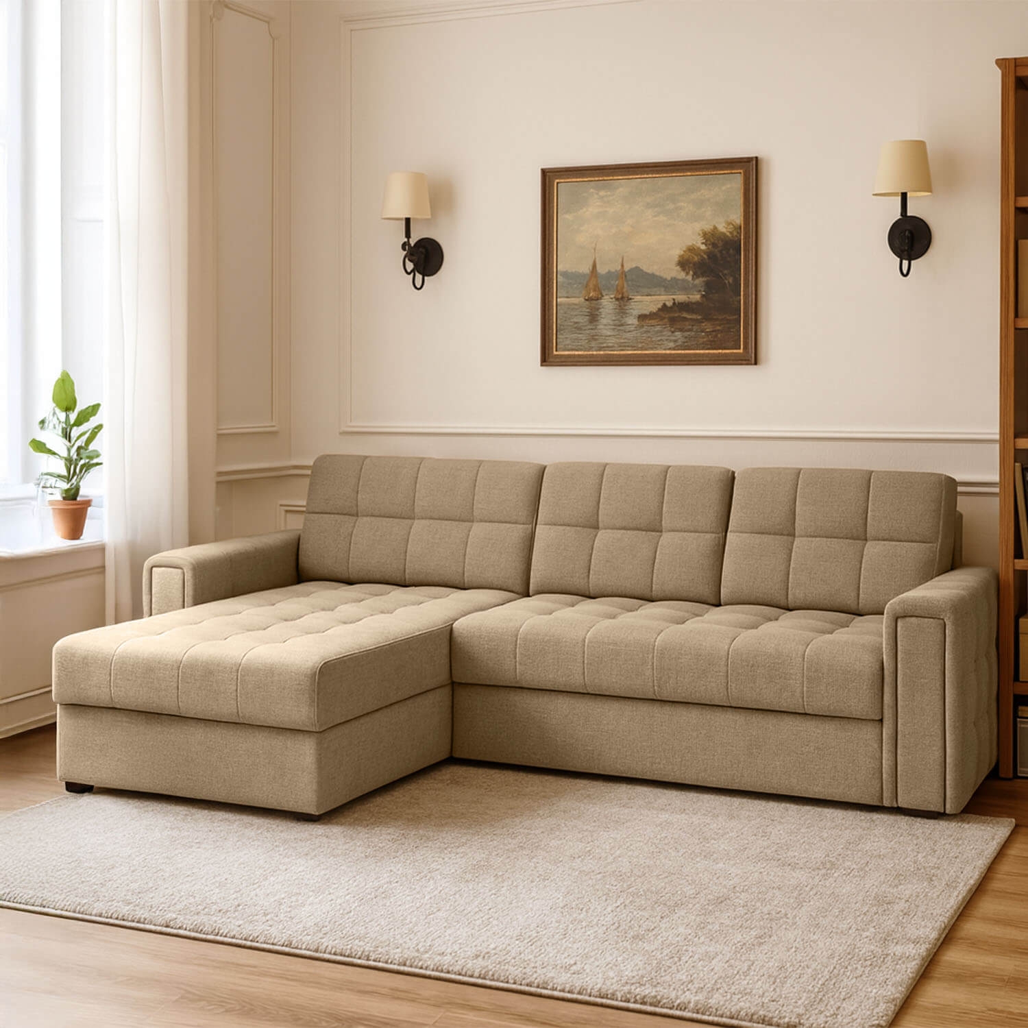 Narożnik z Funkcją Spania BLENVI Rozkładany Beżowy eltap.CO-BLE-U-09MO