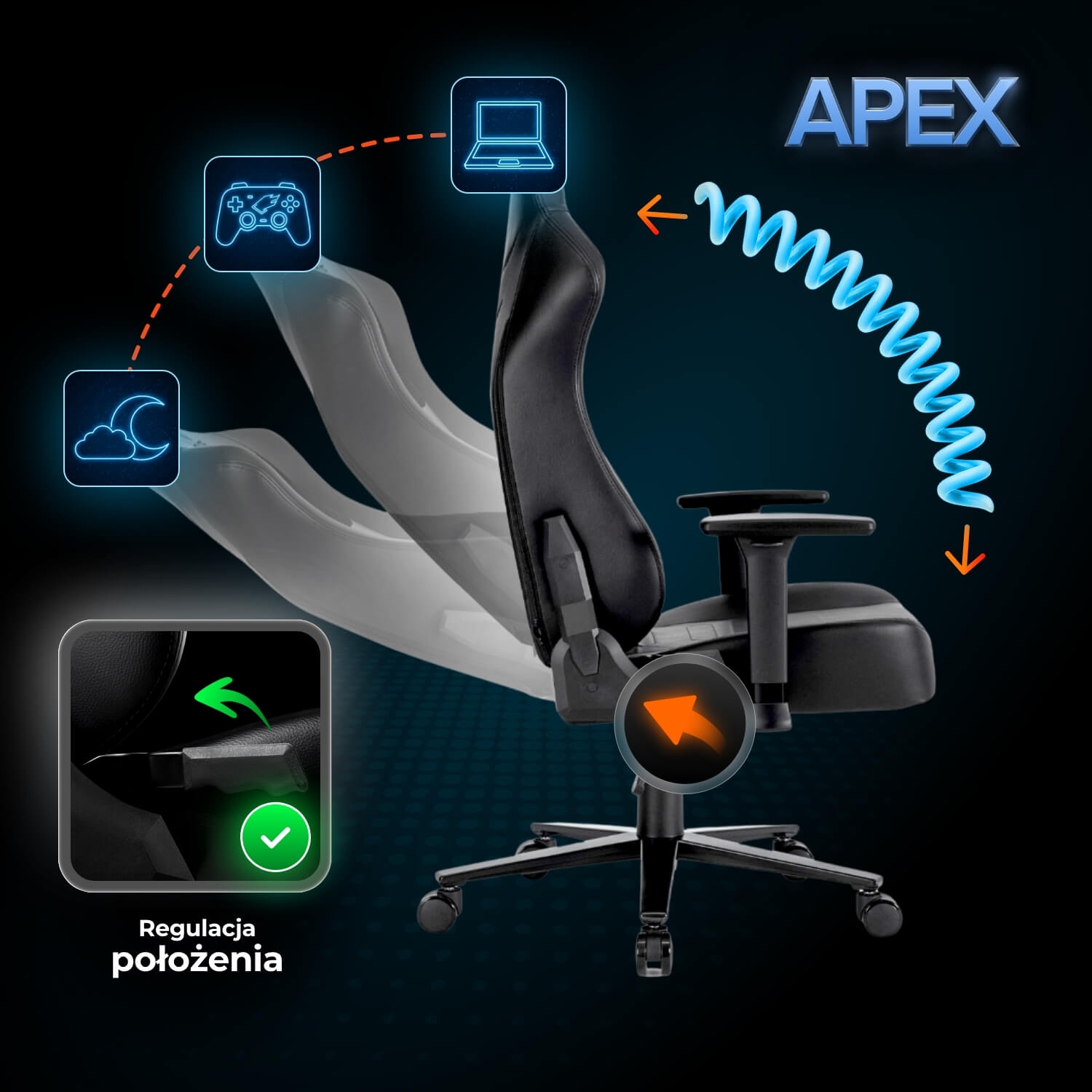 Fotel Gamingowy Obrotowy APEX Czarny Nowoczesny ME.APEX/CZ/E/FO