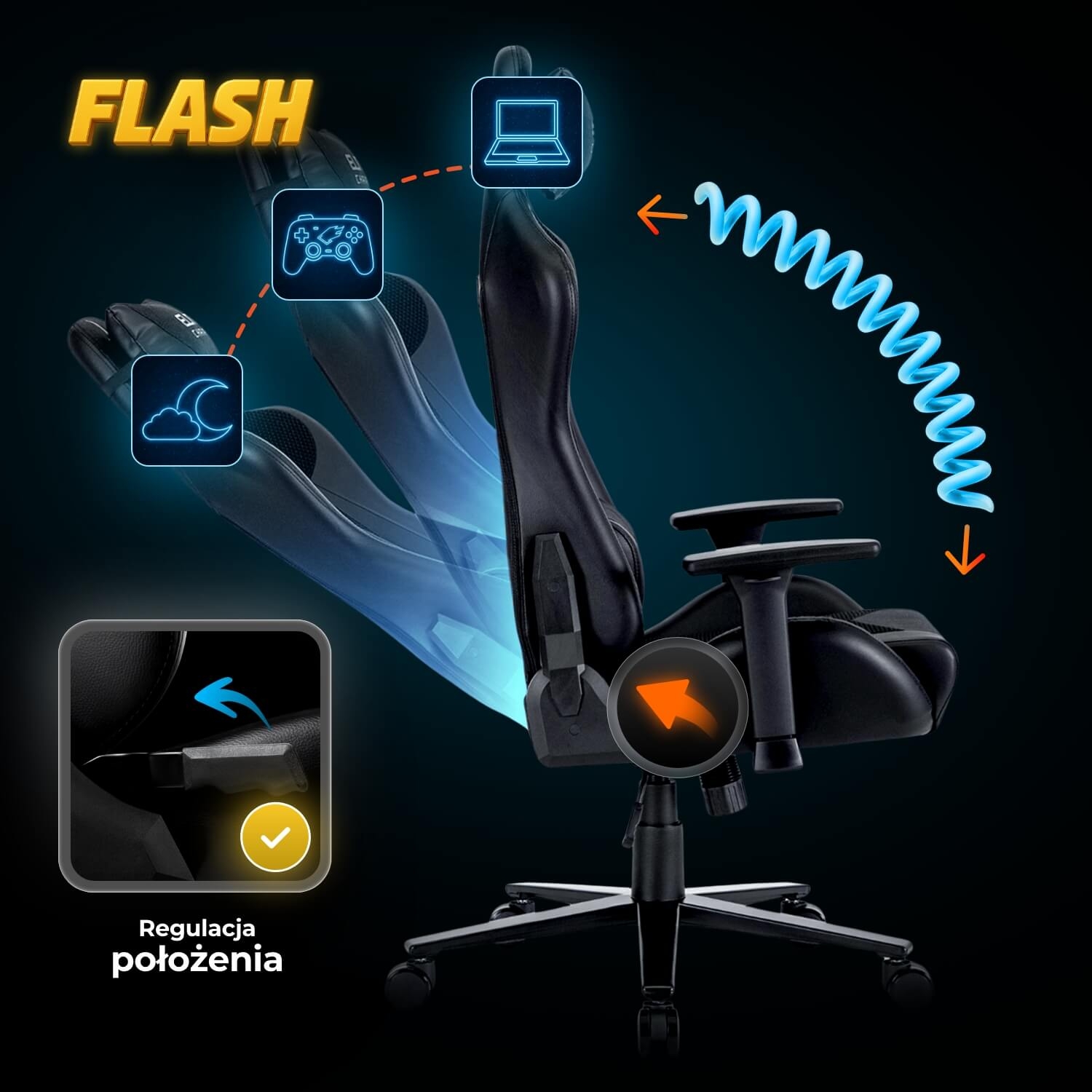 Fotel Gamingowy Obrotowy FLASH Czarny Nowoczesny ME.FLASH/CZ/E/T/FO