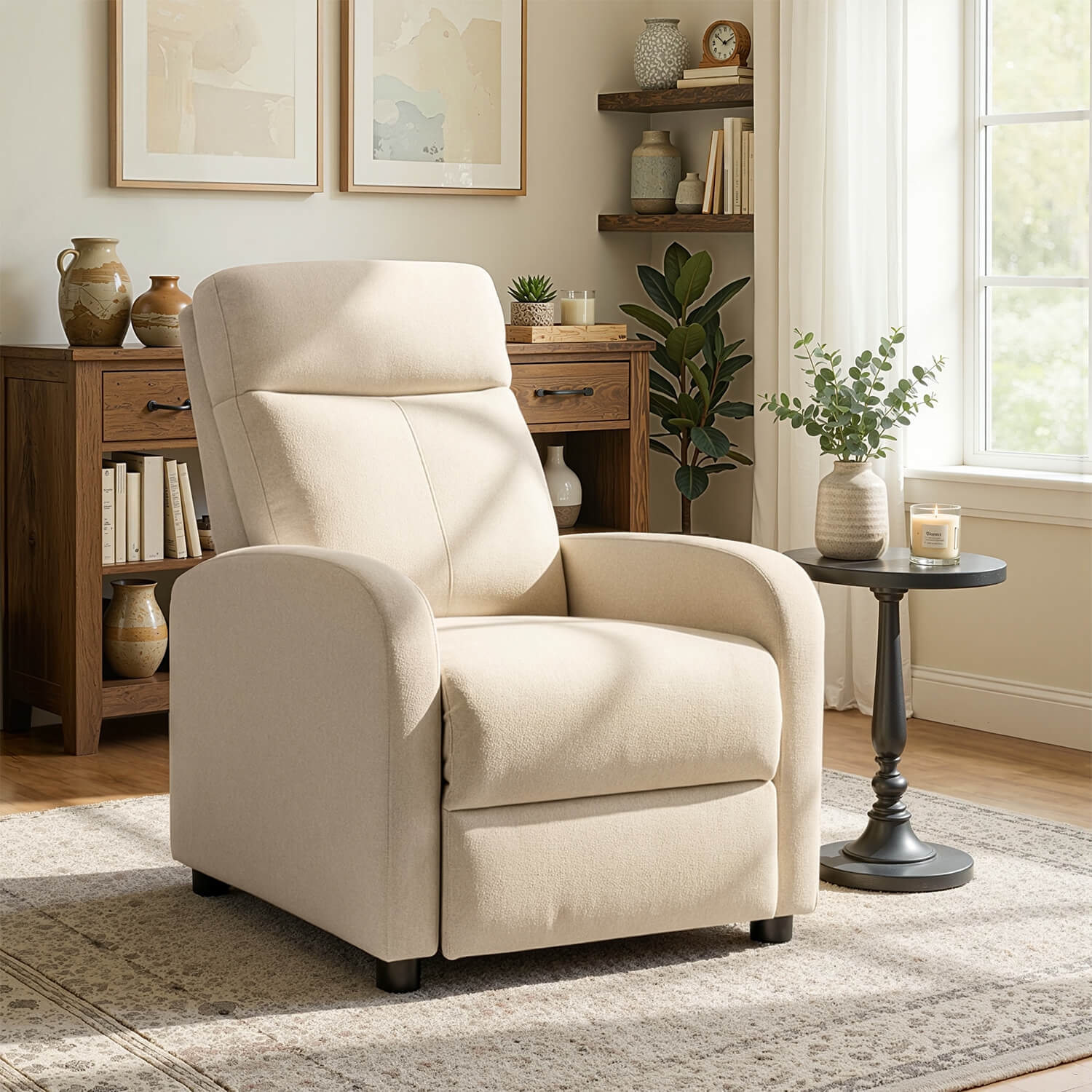 Fotel Rozkładany DANNY Wypoczynkowy z Podnóżkiem Beżowy Nowoczesny ME.DANNY2/BZ/T/FW