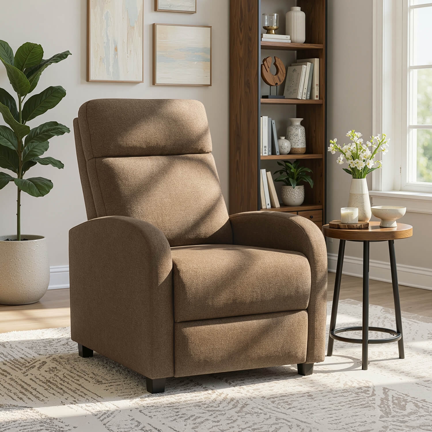 Fotel Rozkładany Wypoczynkowy z Podnóżkiem DANNY Brązowy Nowoczesny ME.DANNY2/BR/T/FW