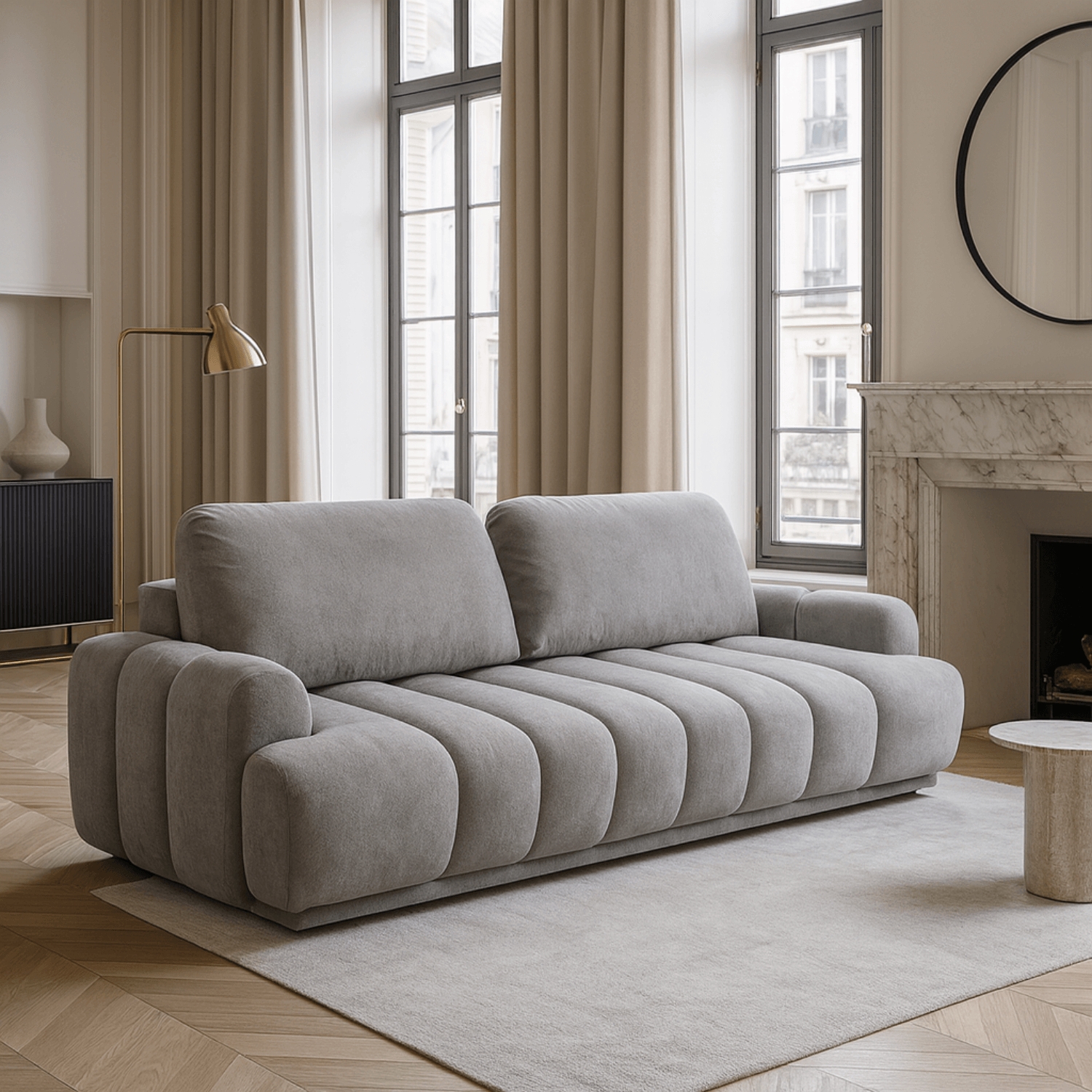 Sofa z Funkcją Spania CAMBIONA Rozkładana Szara Nowoczesna KM.CAMBIALE/GERRA65/SOF