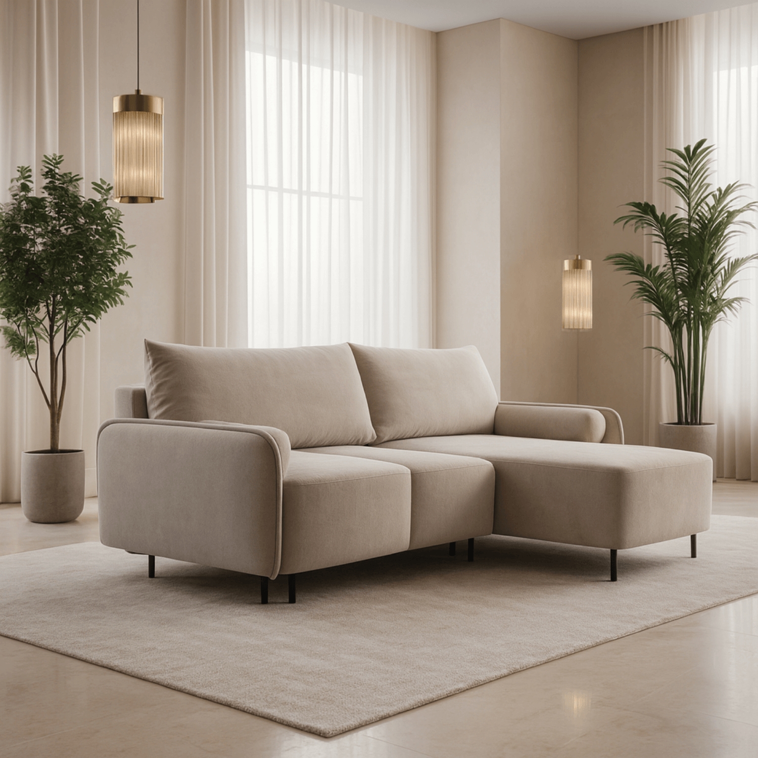 Narożnik z Funkcją Spania ELVA Rozkładany Prawostronny Chłodny Beż KM.TINI/GERRA15/NARP