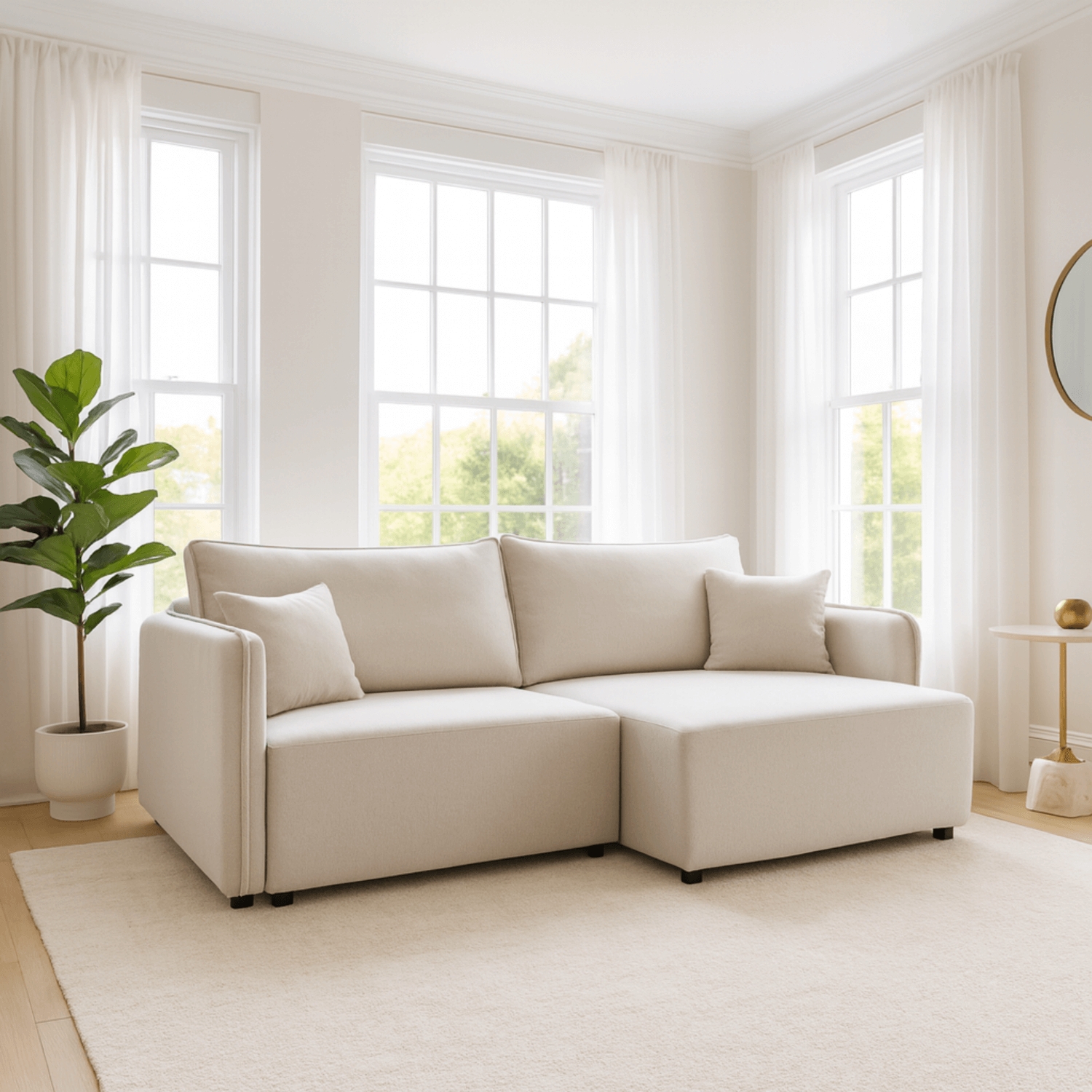 Narożnik z Funkcją Spania MELVO Rozkładany Prawostronny Jasnobeżowy KM.MELODY/MOSSA3/NARP