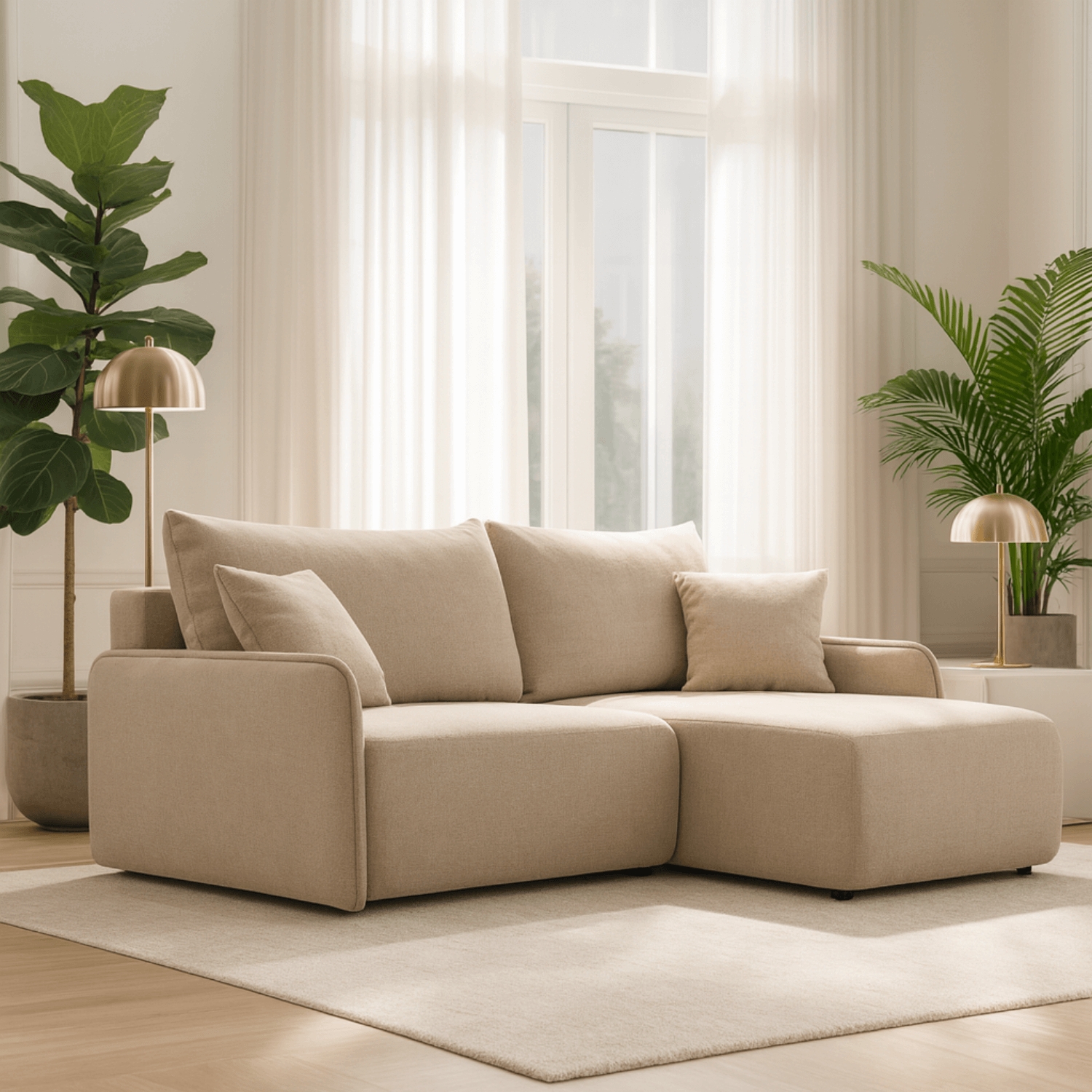 Narożnik z Funkcją Spania MARISOL Rozkładany Prawostronny Beżowy KM.MIRABELLA/SORELLA5/NARP