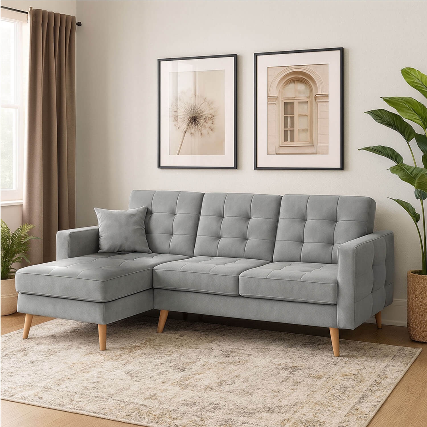 Narożnik z Funkcją Spania ASGARD Rozkładany Szary Welurowy eltap.AsgL_26