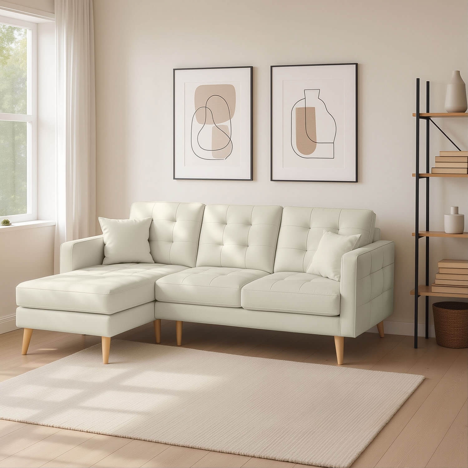 Narożnik z Funkcją Spania ASGARD Rozkładany Jasnobeżowy Ekoskóra eltap.AsgL_05