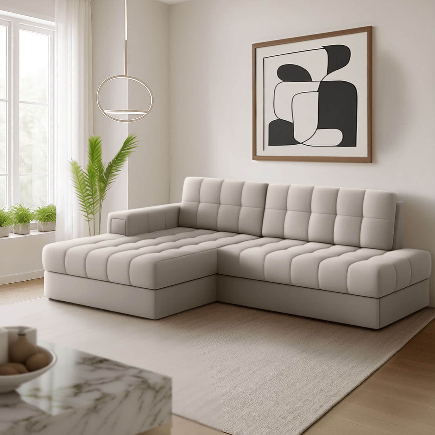 Narożnik z Funkcją Spania BLEZALT Rozkładany Lewostronny Chłodny Beż eltap.CO-BL-LT-18SO