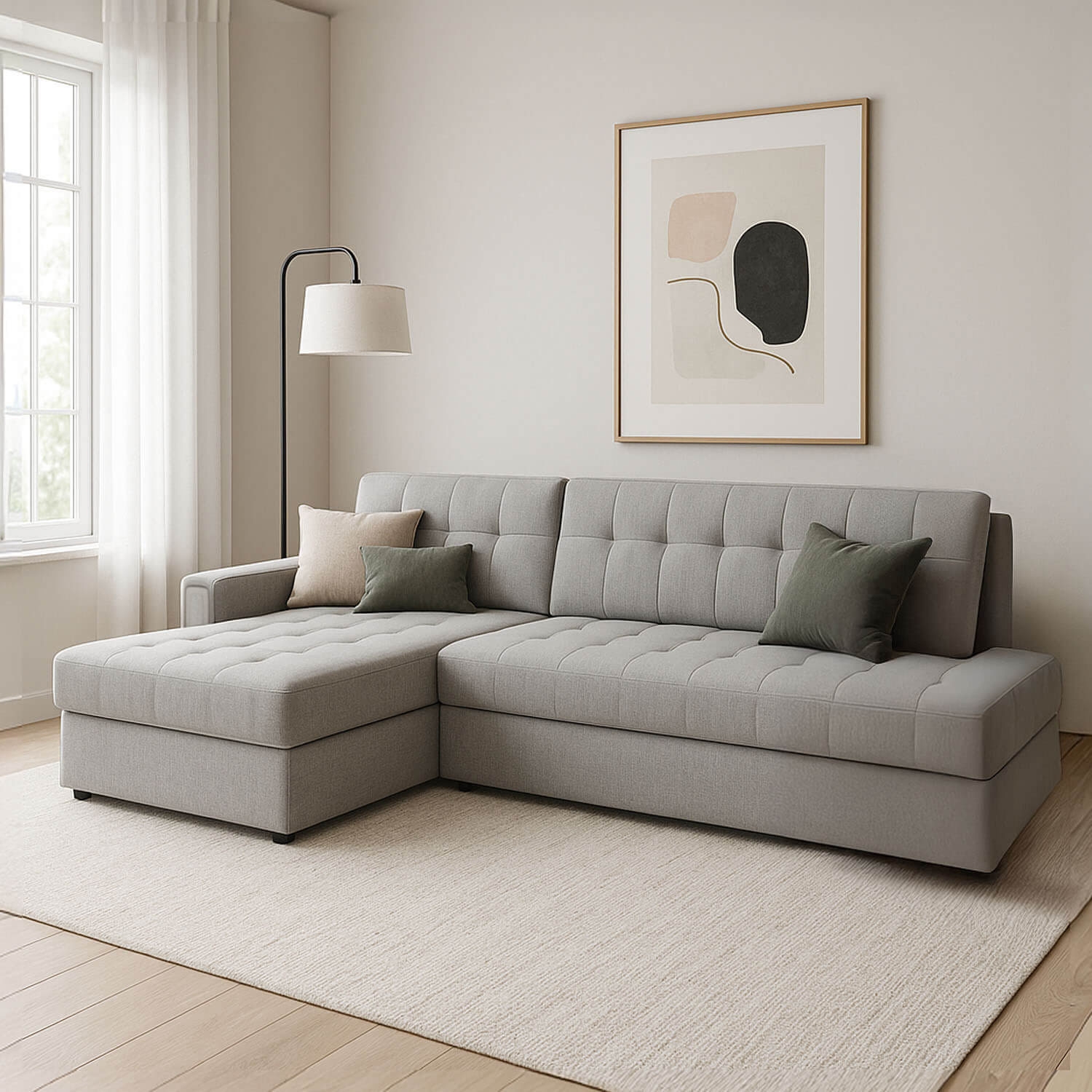 Narożnik z Funkcją Spania BLEZALT Rozkładany Lewostronny Jasnoszary Welurowy eltap.CO-BL-LT-84MO