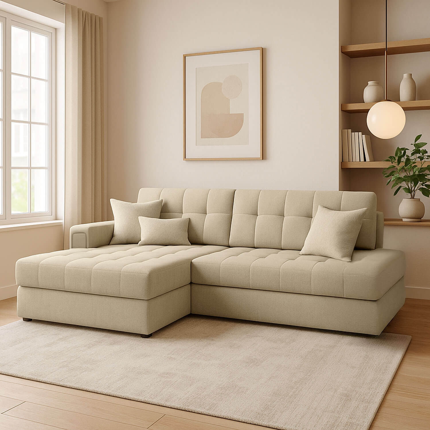 Narożnik z Funkcją Spania BLEZALT Rozkładany Lewostronny Jasnobeżowy eltap.CO-BL-LT-04MO