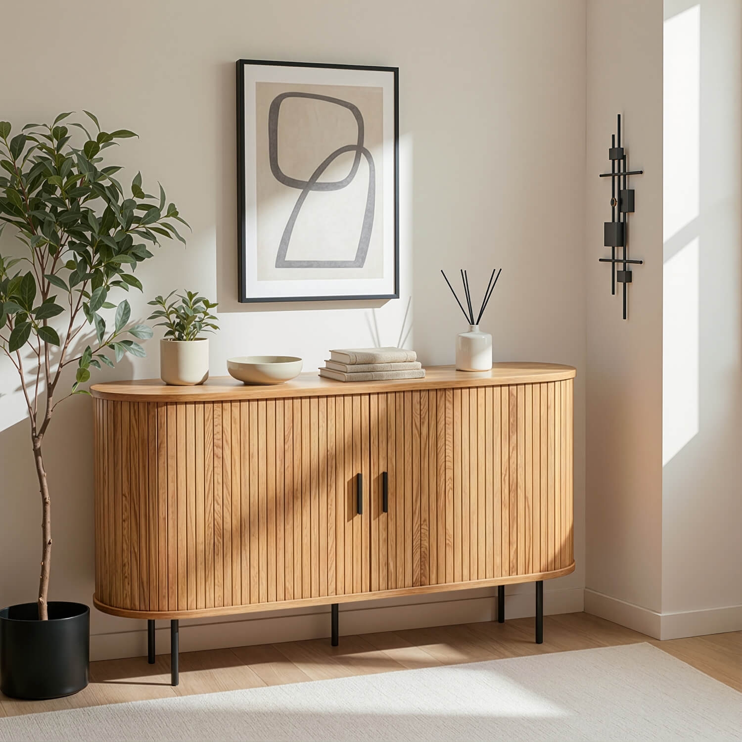 Komoda do Salonu Rozsuwana TRISH 140 cm Dąb Dwudrzwiowa Ryflowana Nowoczesna ME.TRISH/D/KOM140