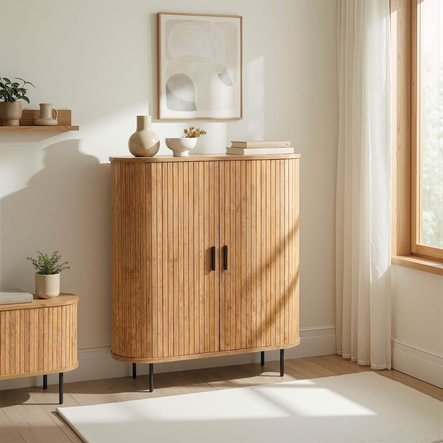 Komoda Wysoka Rozsuwana TRISH 100 cm Dąb Dwudrzwiowa Ryflowana Nowoczesna ME.TRISH/D/KOM100