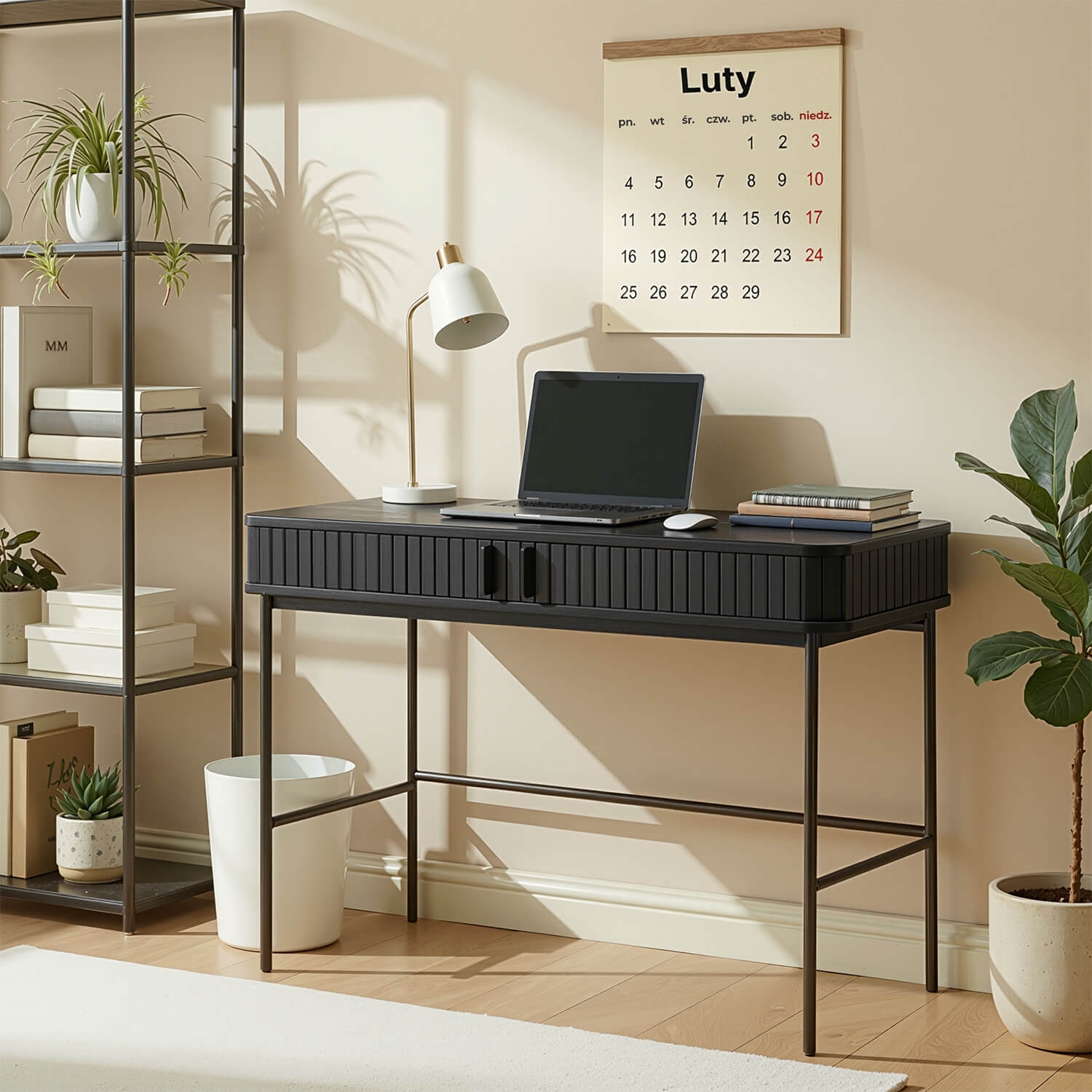 Biurko Rozsuwane TRISH 120 cm Czarne Ryflowane Nowoczesne Loft ME.TRISH/CZ/B120