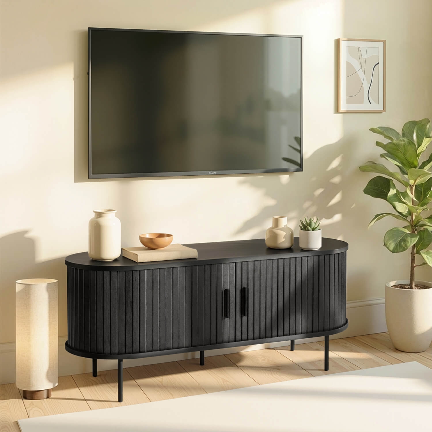 Szafka RTV do Salonu Dwudrzwiowa TRISH 120 cm Czarna Nowoczesna ME.TRISH/CZ/RTV120