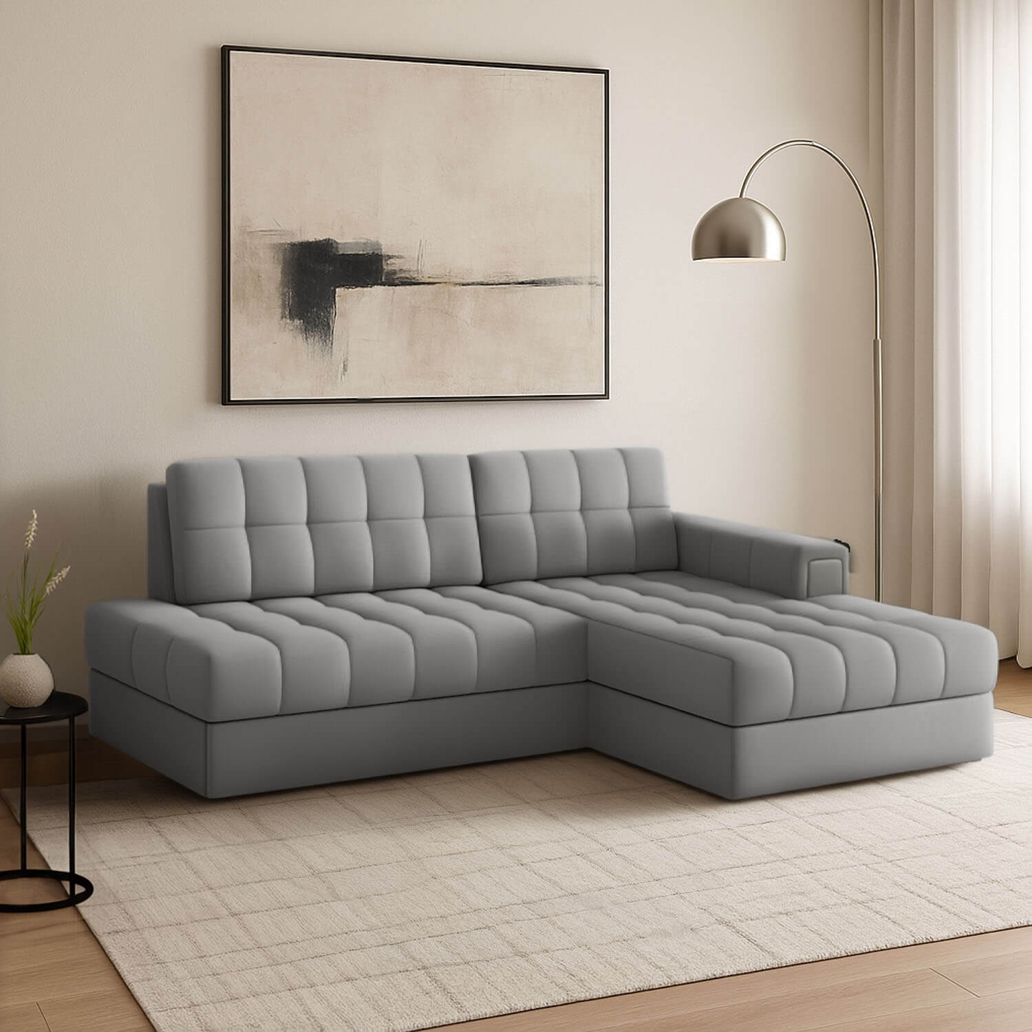 Narożnik z Funkcją Spania BLEZALT Rozkładany Prawostronny Jasnoszary eltap.CO-BL-RT-04SO