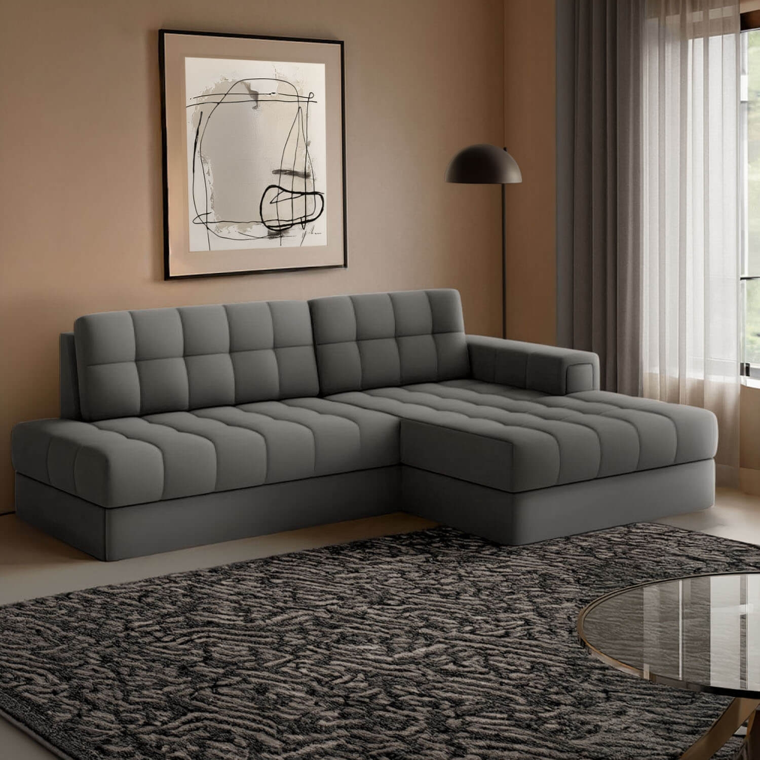 Narożnik z Funkcją Spania BLEZALT Rozkładany Prawostronny Ciemnoszary eltap.CO-BL-RT-06SO