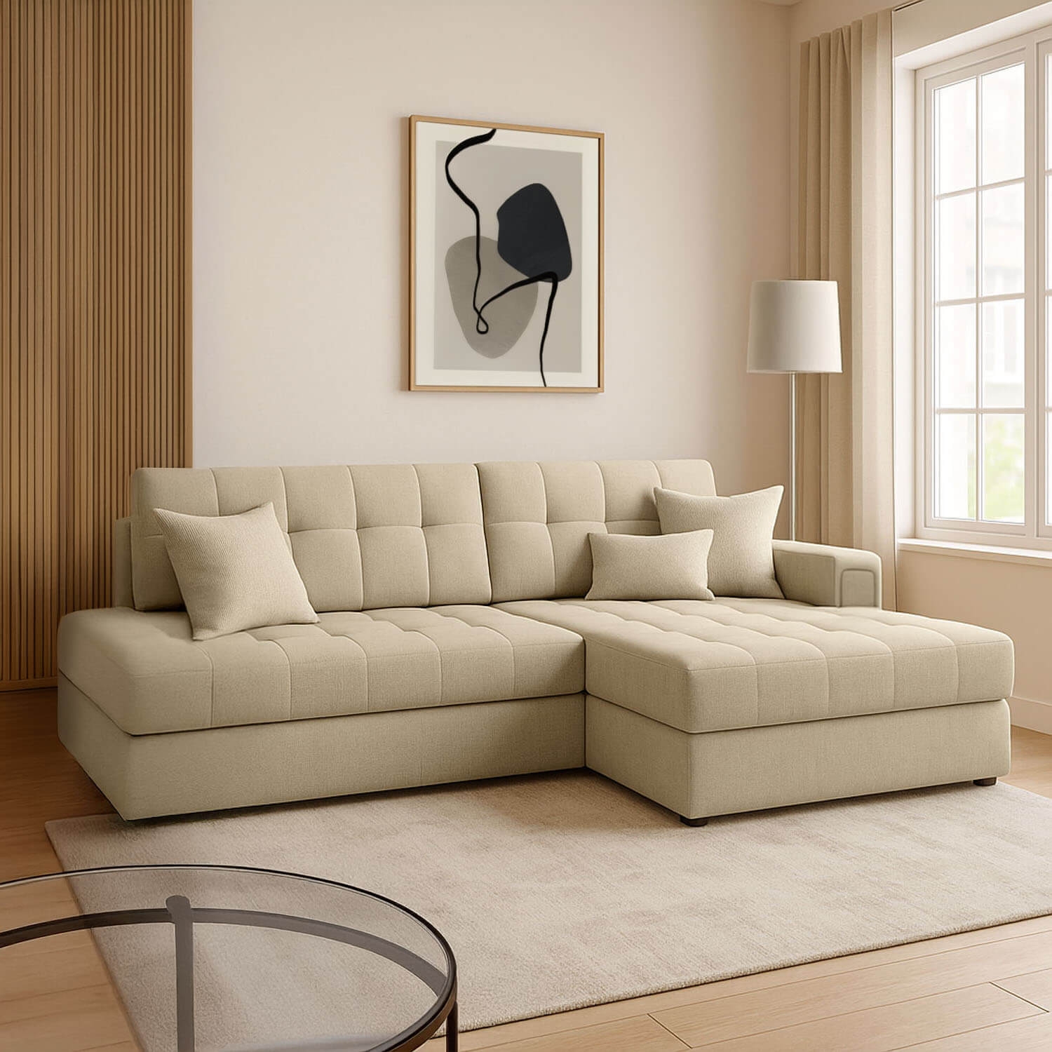 Narożnik z Funkcją Spania BLEZALT Rozkładany Prawostronny Jasnobeżowy eltap.CO-BL-RT-04MO