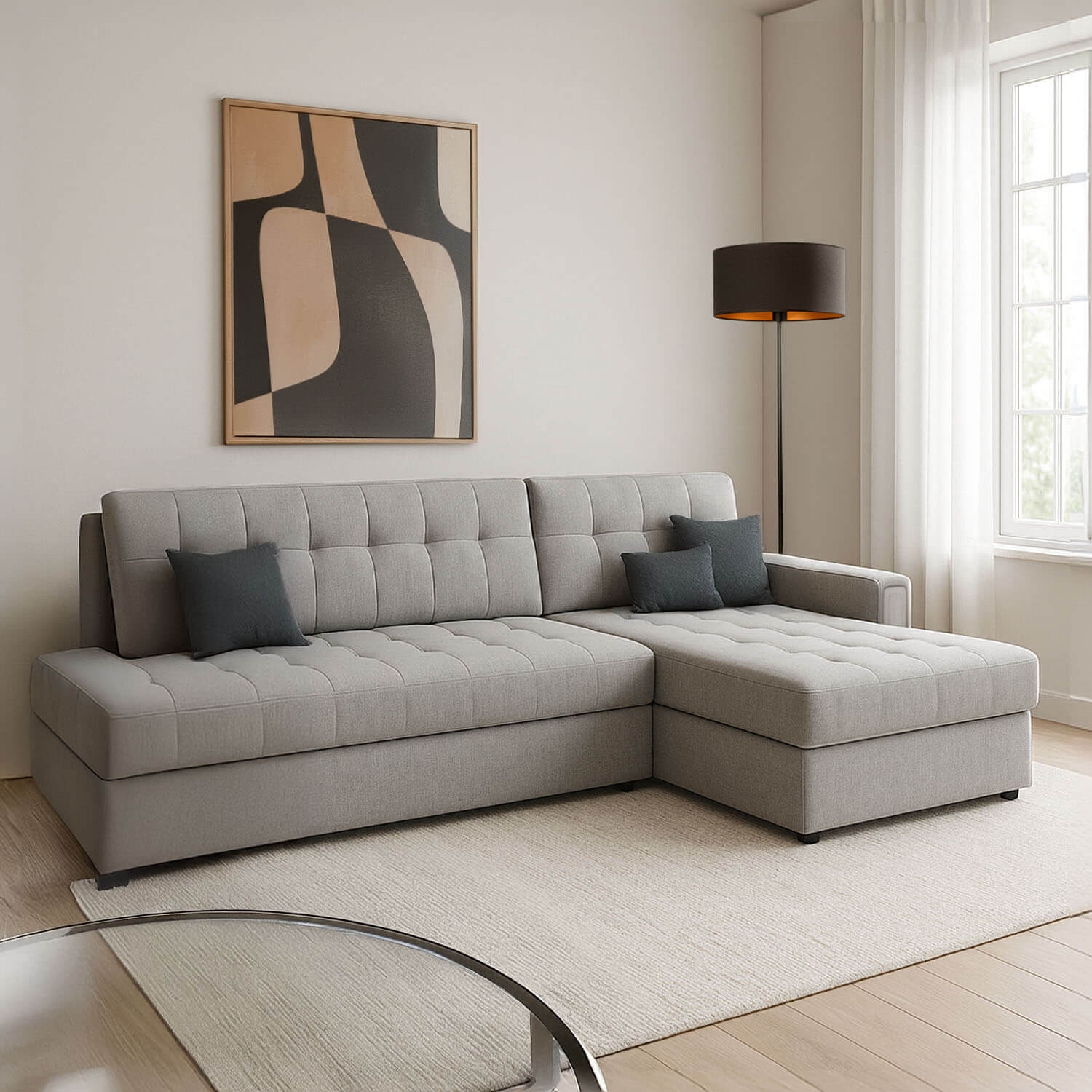 Narożnik z Funkcją Spania BLEZALT Rozkładany Prawostronny Jasnoszary Welurowy eltap.CO-BL-RT-84MO