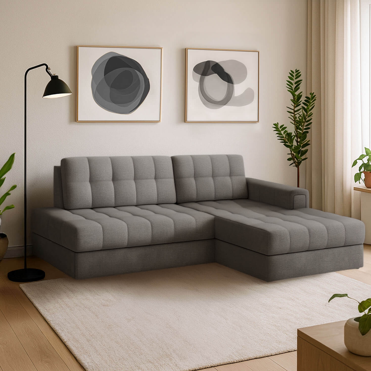 Narożnik z Funkcją Spania BLEZALT Rozkładany Prawostronny Szary Welurowy eltap.CO-BL-RT-85MO