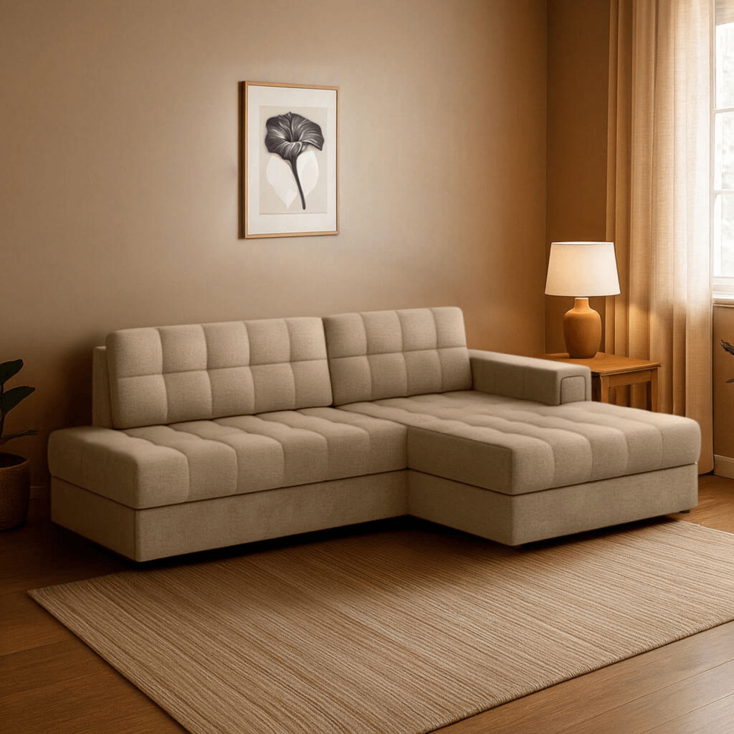 Narożnik z Funkcją Spania BLEZALT Rozkładany Prawostronny Beżowy eltap.CO-BL-RT-09MO