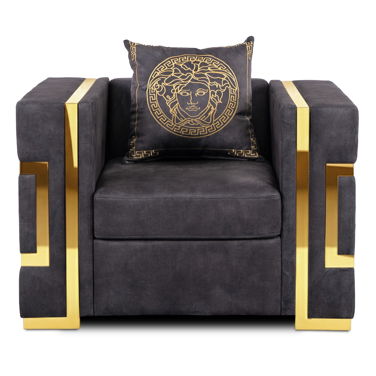 Fotel Wypoczynkowy PALLAZO 1S Czarny/Złoty Welurowy Nowoczesny Glamour ME.PALLAZO1S/CZ/ZL/V/FW