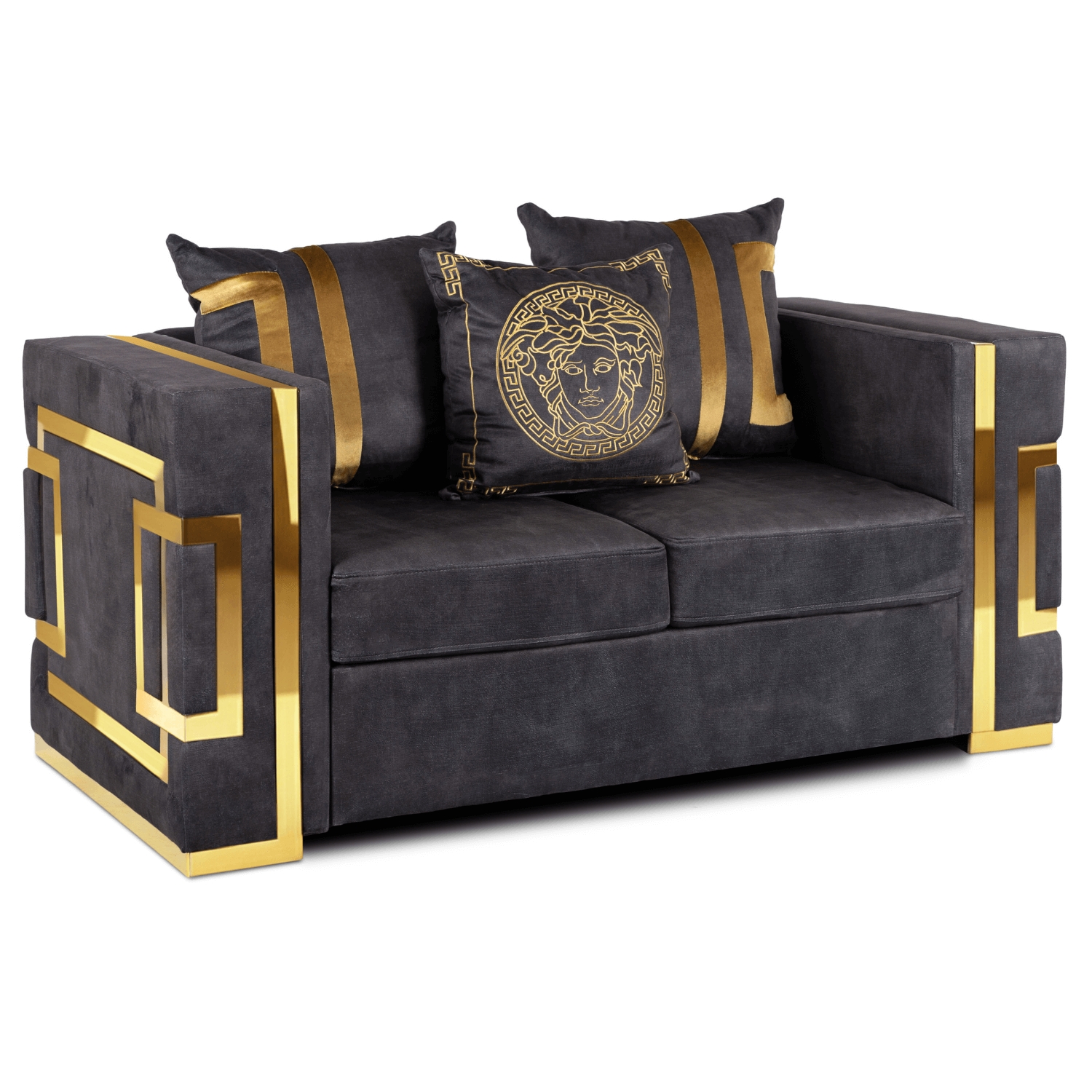 Sofa PALLAZO 2S Dwuosobowa Czarno/Złota Welurowa Nowoczesna Glamour ME.PALLAZO2S/CZ/ZL/V/SOF