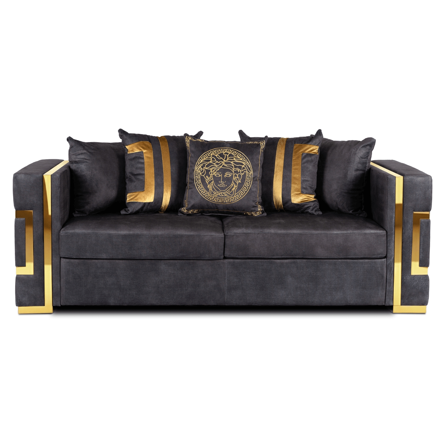 Sofa PALLAZO 3S Trzyosobowa Czarno/Złota Welurowa Nowoczesna Glamour ME.PALLAZO3S/CZ/ZL/V/SOF