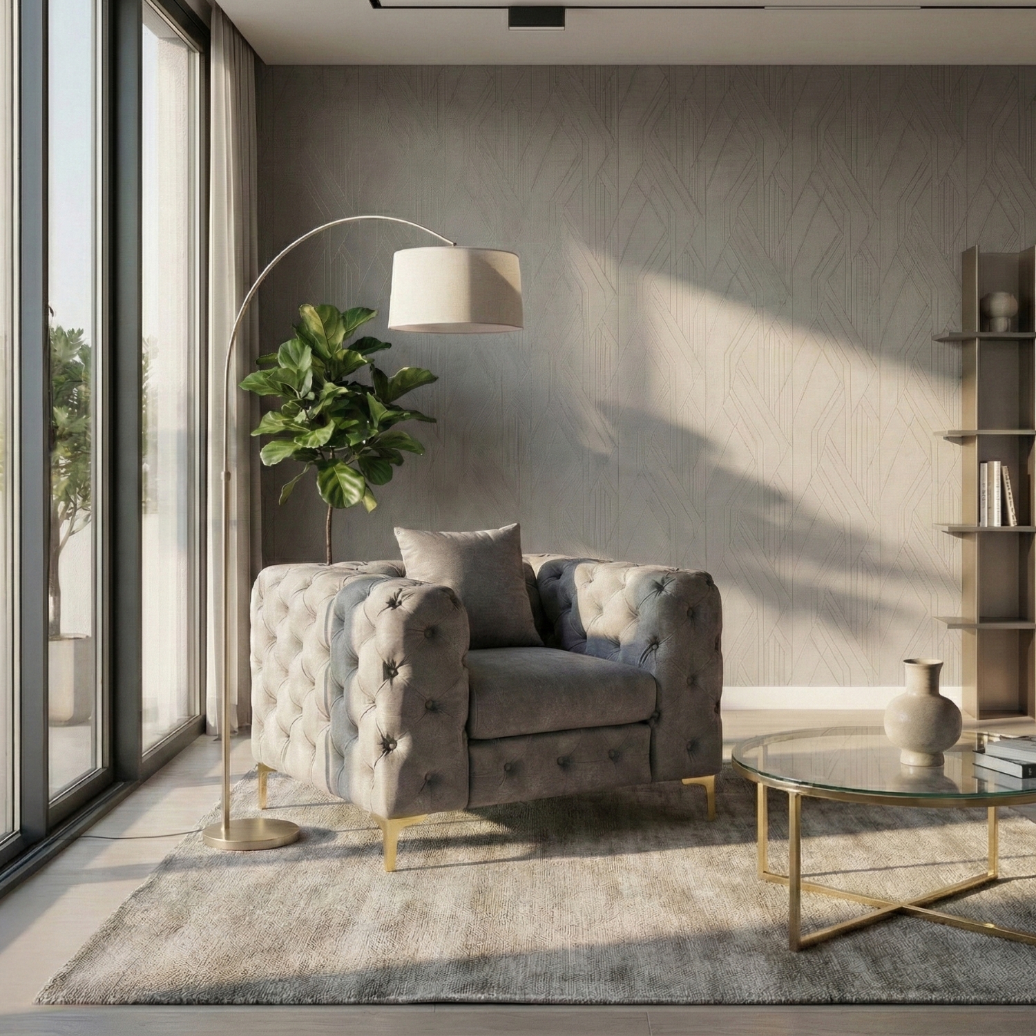 Fotel Wypoczynkowy SORRENTO 1S Szary Welurowy Nowoczesny Glamour ME.SORRENTO1S/P/V/FW