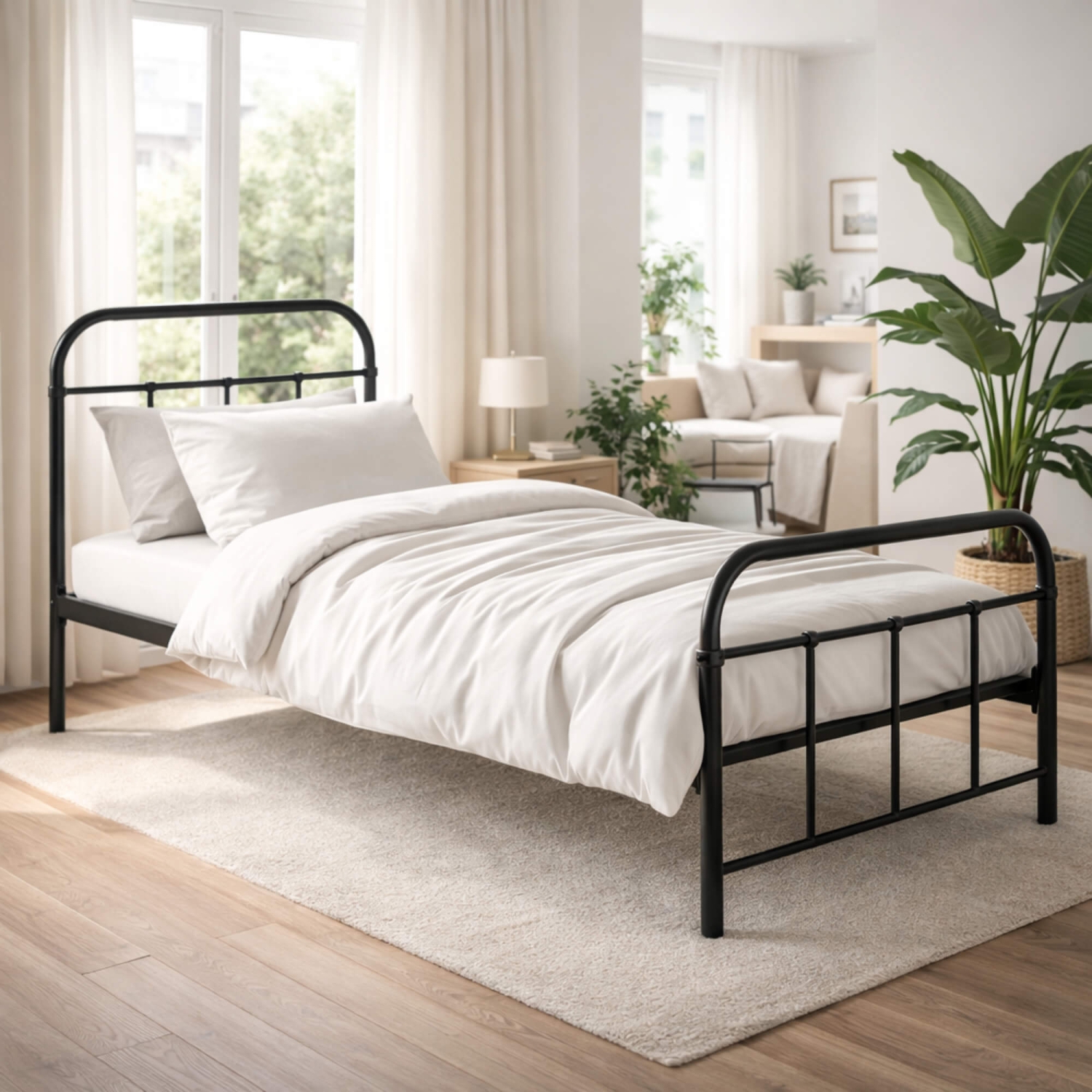 Łóżko Metalowe 90x200 cm ze Stelażem Jednoosobowe PABLO Metalowe Czarne ME.PABLO/90/CZ/LOZ