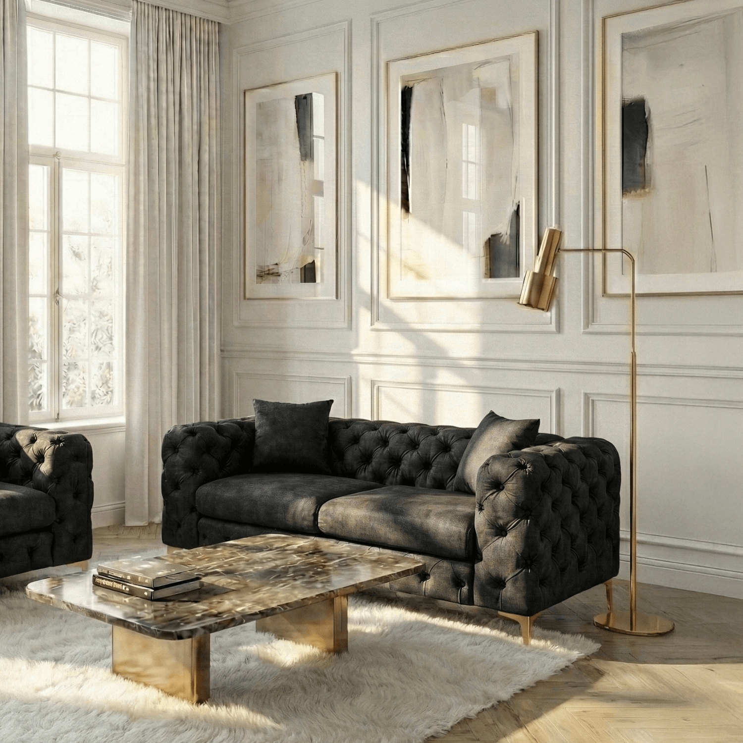 Sofa SORRENTO 2S Dwuosobowa Czarna Welurowa Nowoczesna Glamour ME.SORRENTO2S/CZ/V/SOF