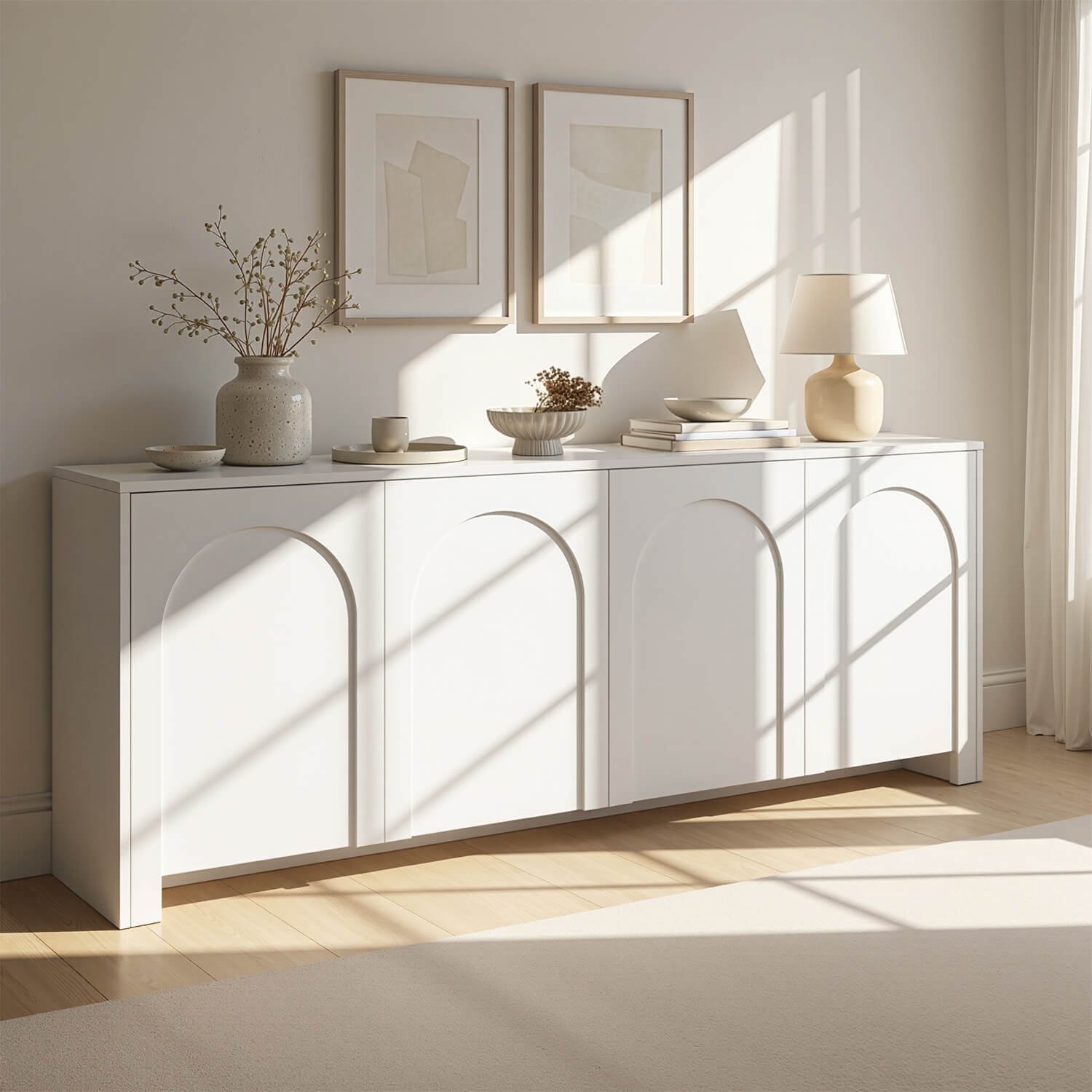 Komoda do Salonu Sypialni ANSA 204 cm Biała Czterodrzwiowa Nowoczesna W.ARCO/B/KOM4D