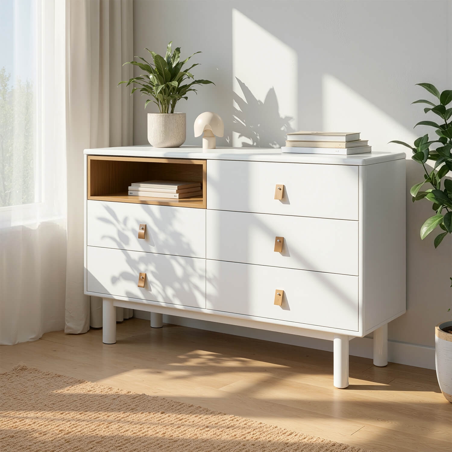 Komoda do Salonu NAOMI 120 cm Biała z Szufladami i Półką Skandynawska ME.NAOMI/B/KOM