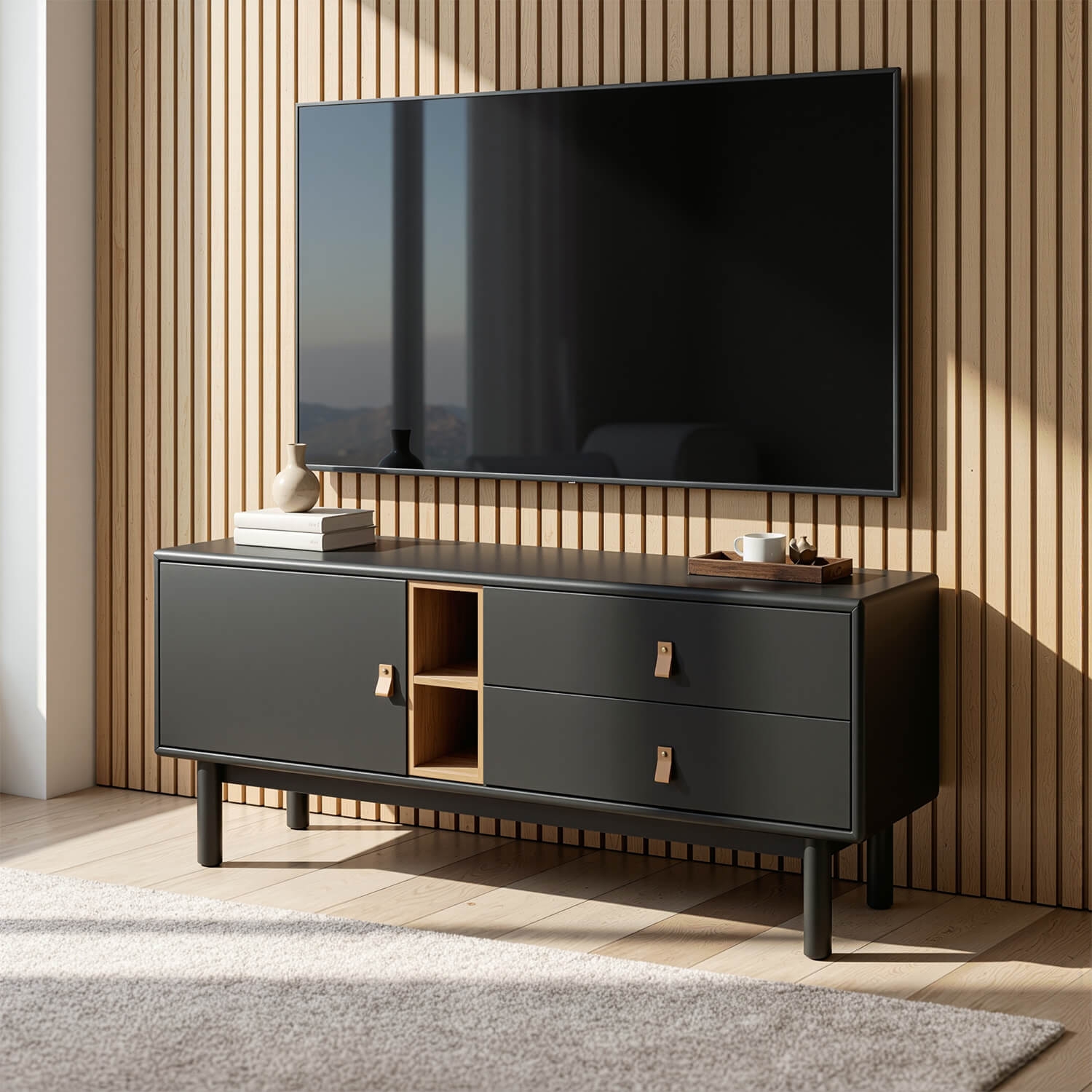 Szafka RTV do Salonu z Szufladami ARTI 140 cm Czarna Nowoczesna ME.ARTI/CZ/RTV