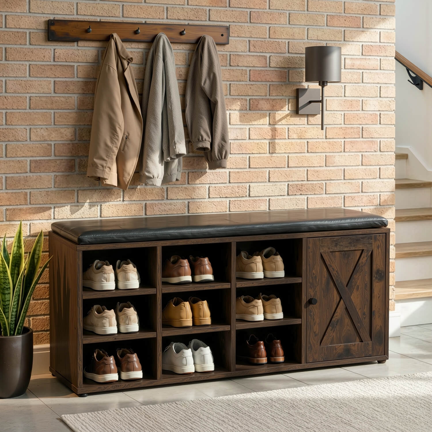 Szafka na Buty z Siedziskiem ARYA 110 cm do Przedpokoju Dąb Rustykalny Loftowa ME.ARYA/DRU/CZ/SZAFKBUT