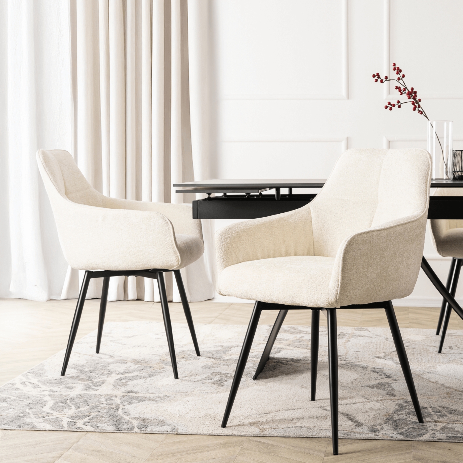 Krzesło Tapicerowane Obrotowe do Salonu LARISA Kremowe Nowoczesne ME.LARISA/KR/CZ/TB/K