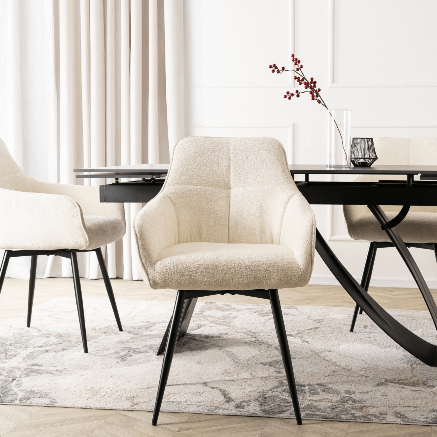 Krzesło Tapicerowane Obrotowe do Salonu LARISA Kremowe Nowoczesne ME.LARISA/KR/CZ/TB/K