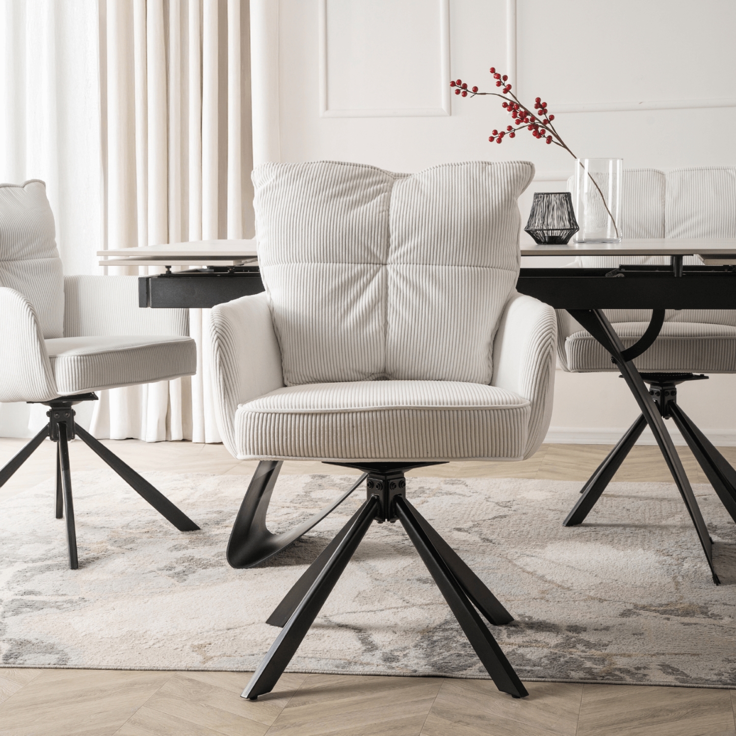 Krzesło Tapicerowane Obrotowe do Salonu CITY Kremowe Sztruksowe Nowoczesne ME.CITY/KR/SZTR/K