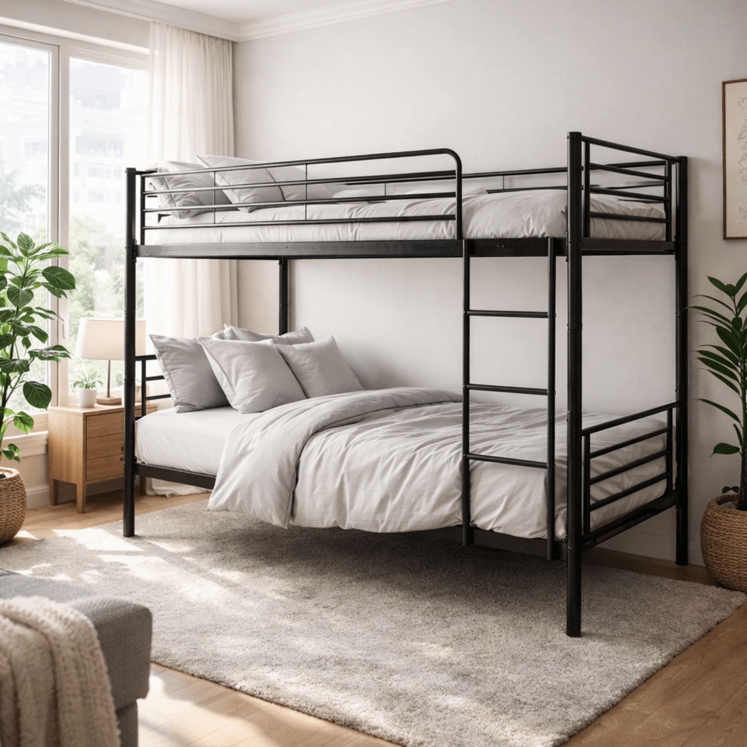 Łóżko Piętrowe Dla Dzieci 90x200 cm RODEZ Metalowe Czarne ME.RODEZ/90/CZ/LOZP