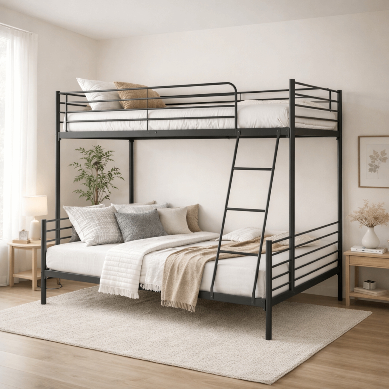 Łóżko Piętrowe Młodzieżowe 90x200 cm/ 120x200 cm TRES Metalowe Czarne ME.TRES/90/120/CZ/LOZP