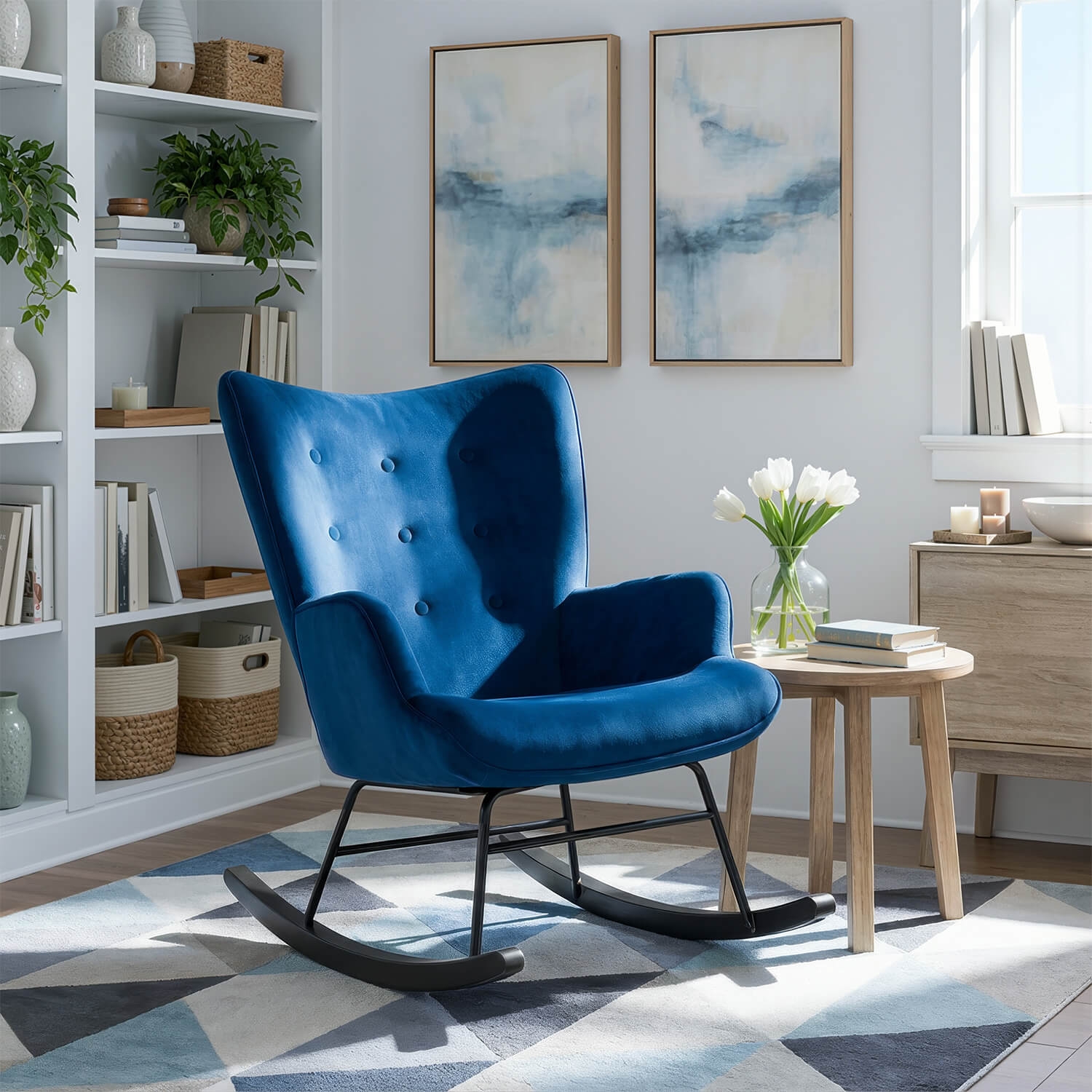 Fotel Bujany na Biegunach Uszak Wypoczynkowy ELIS Granatowy Welurowy Nowoczesny ME.ELIS/GR/V/FW